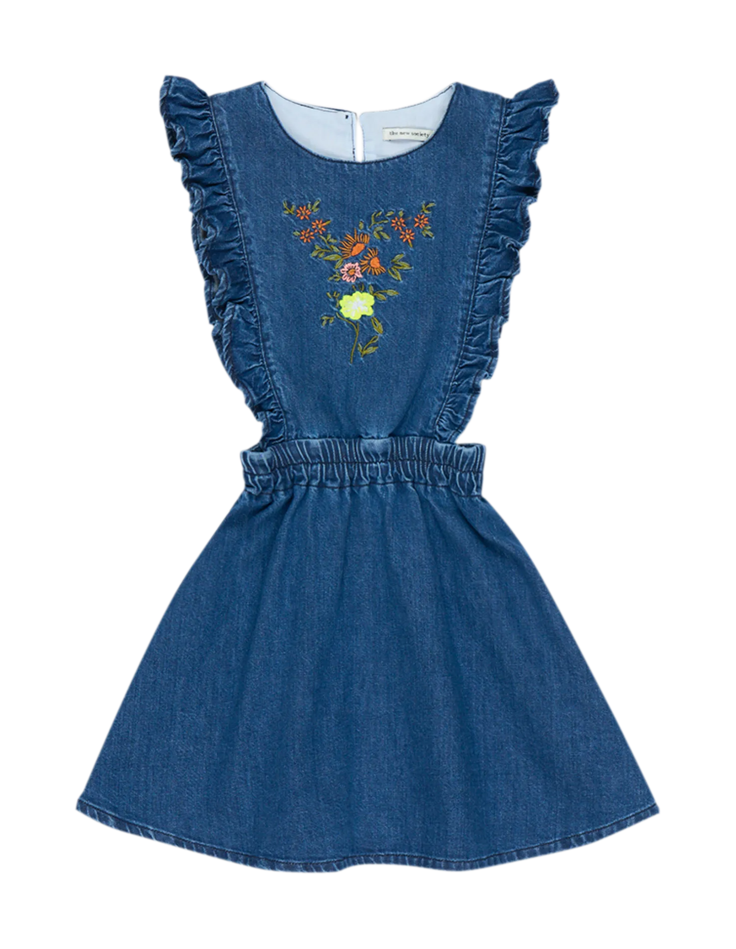 Robe courte cintrée col rond en denim de coton Jean brut ALLEGRIA