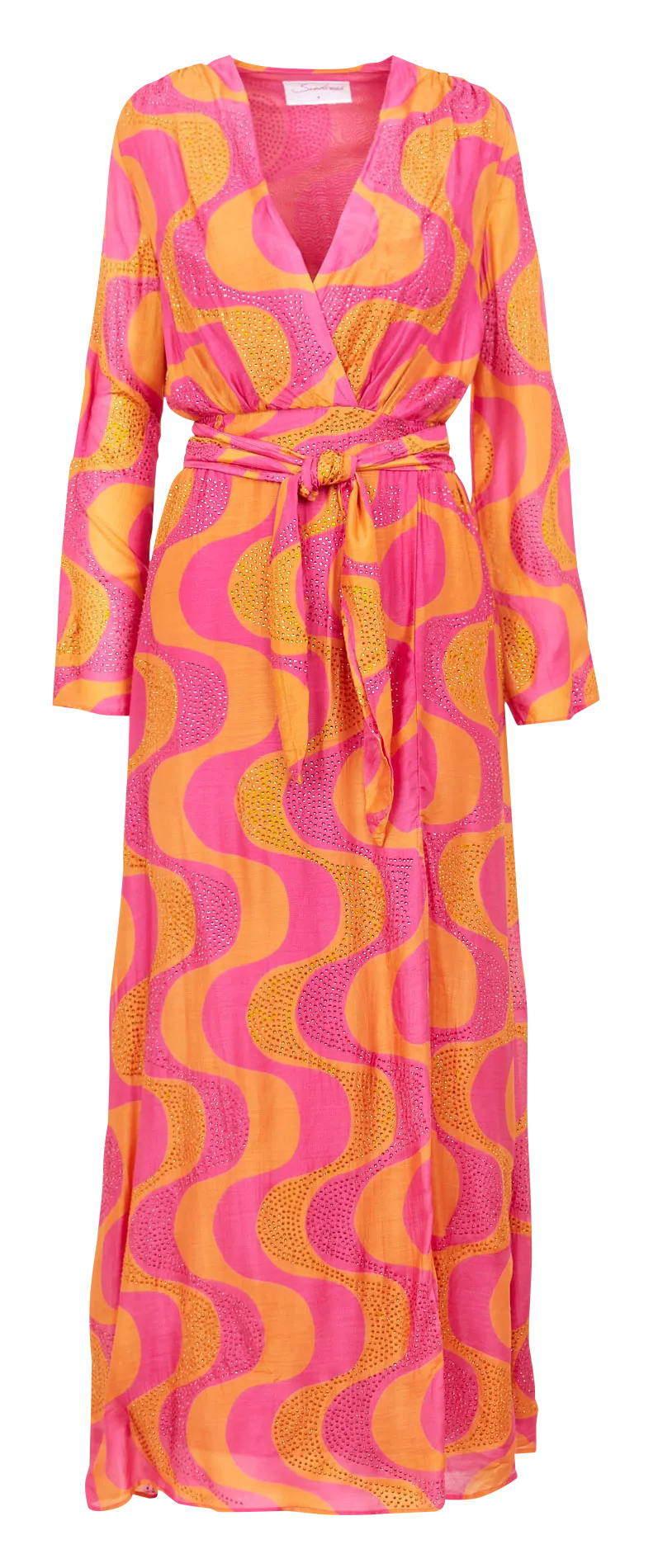 Robe longue col V à strass Orange ENORA