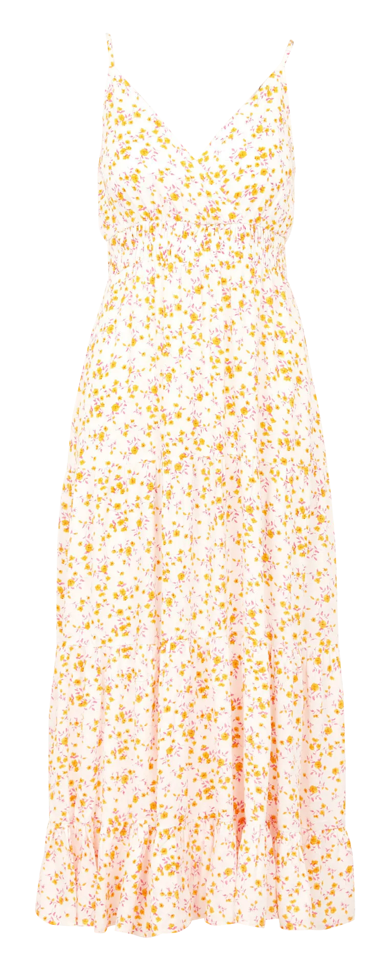 Robe longue col V fleurie Blanc MICCA