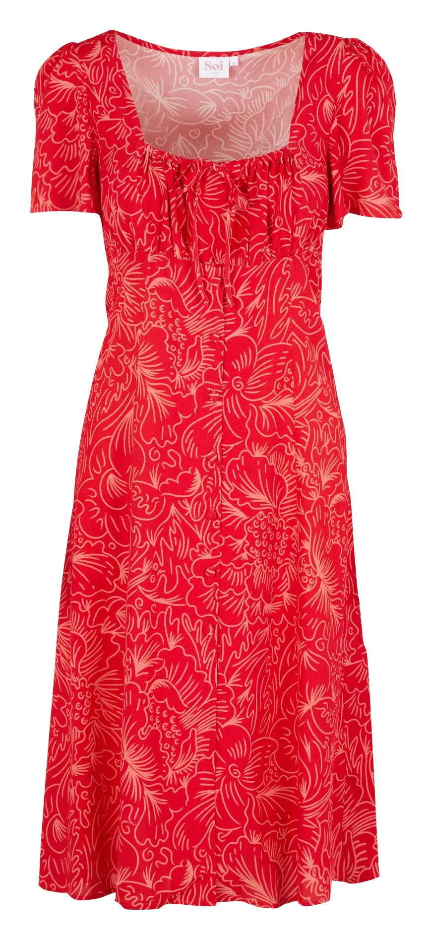 Robe midi cintrée à fleurs Rouge HARMONIE