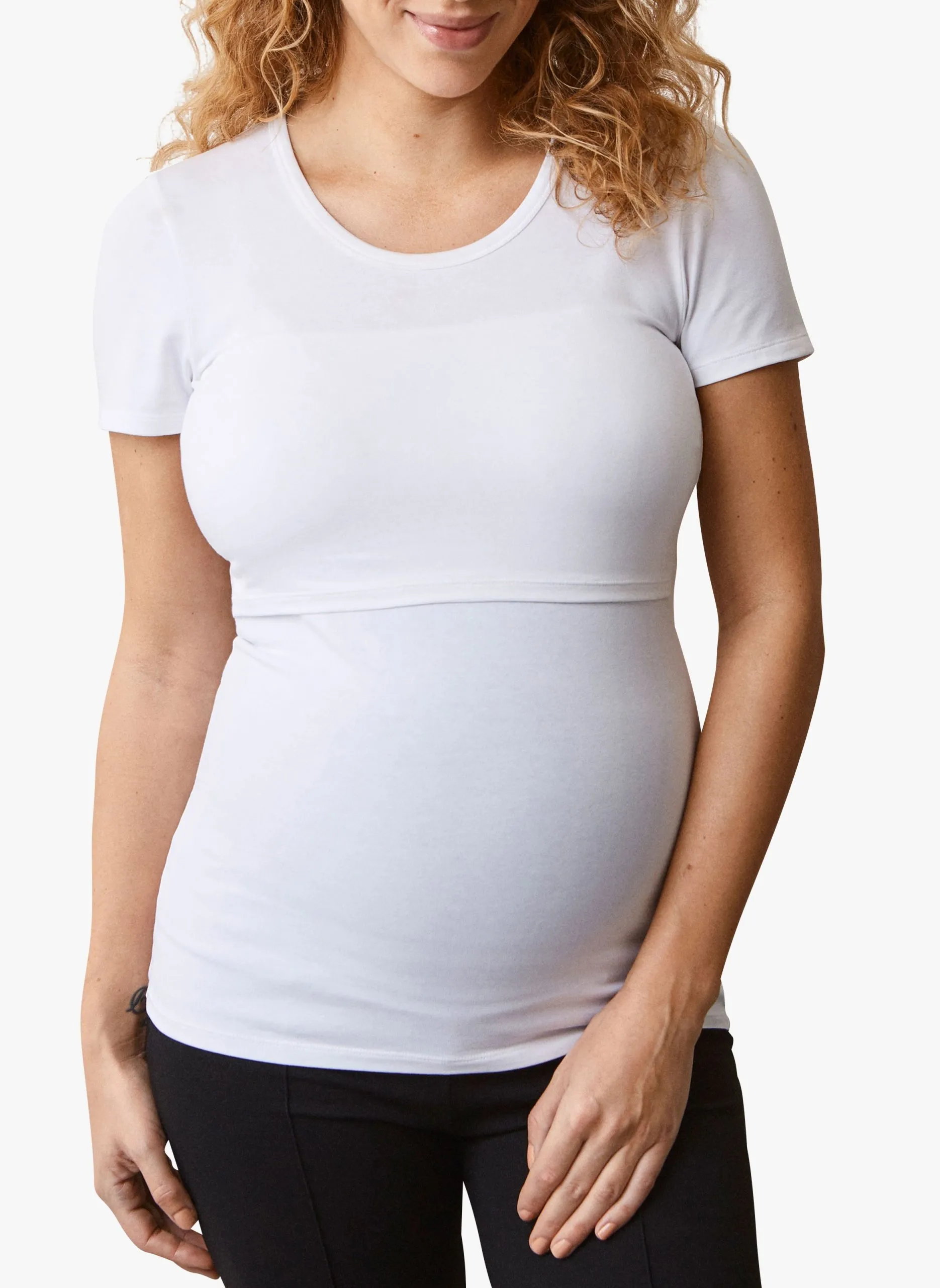 T-shirt de grossesse et d'allaitement col rond en coton mélangé Blanc