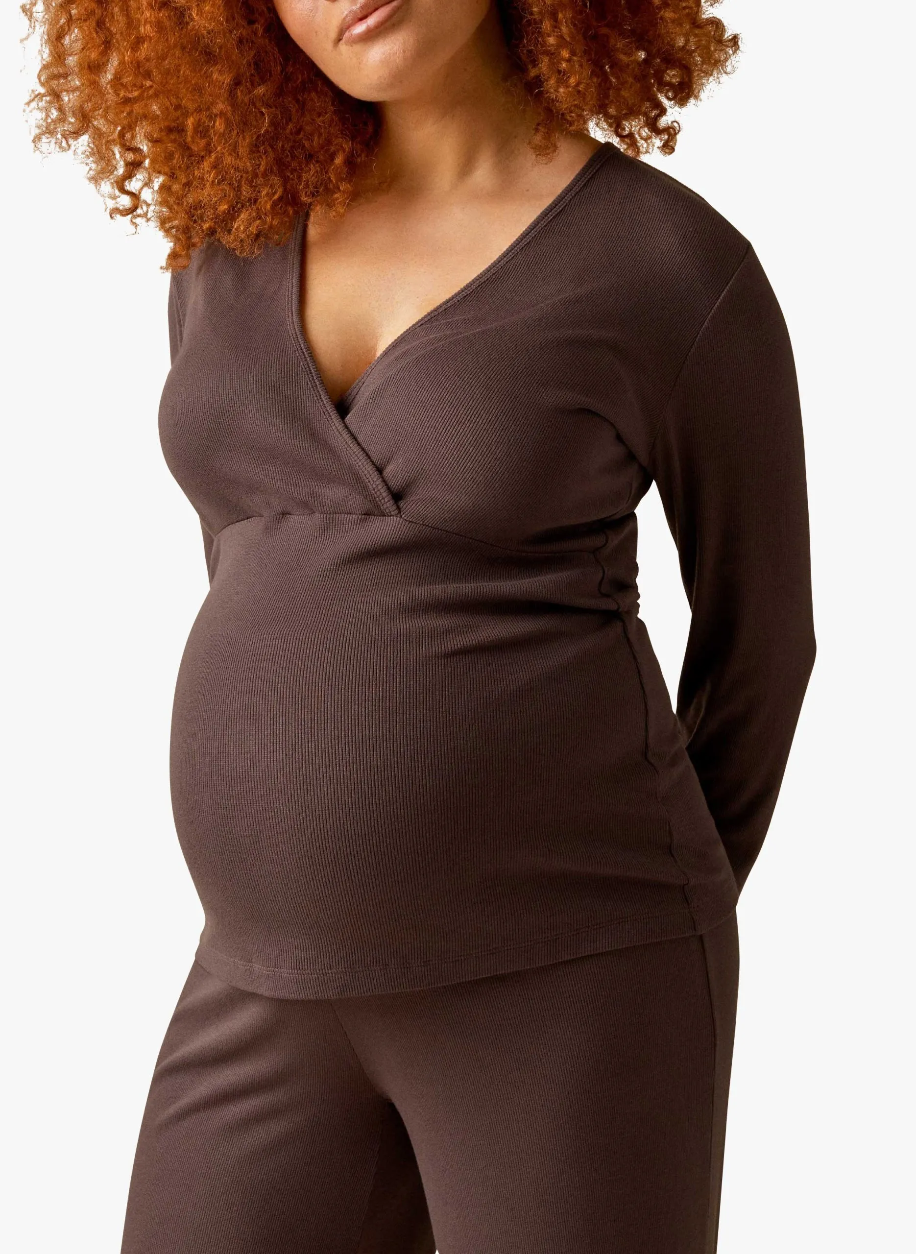 Haut de pyjama de grossesse côtelé Marron