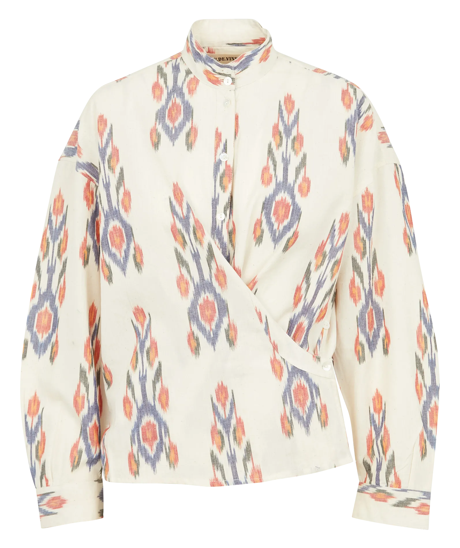 Top col montant imprimé en coton Beige IKAT SHIRT