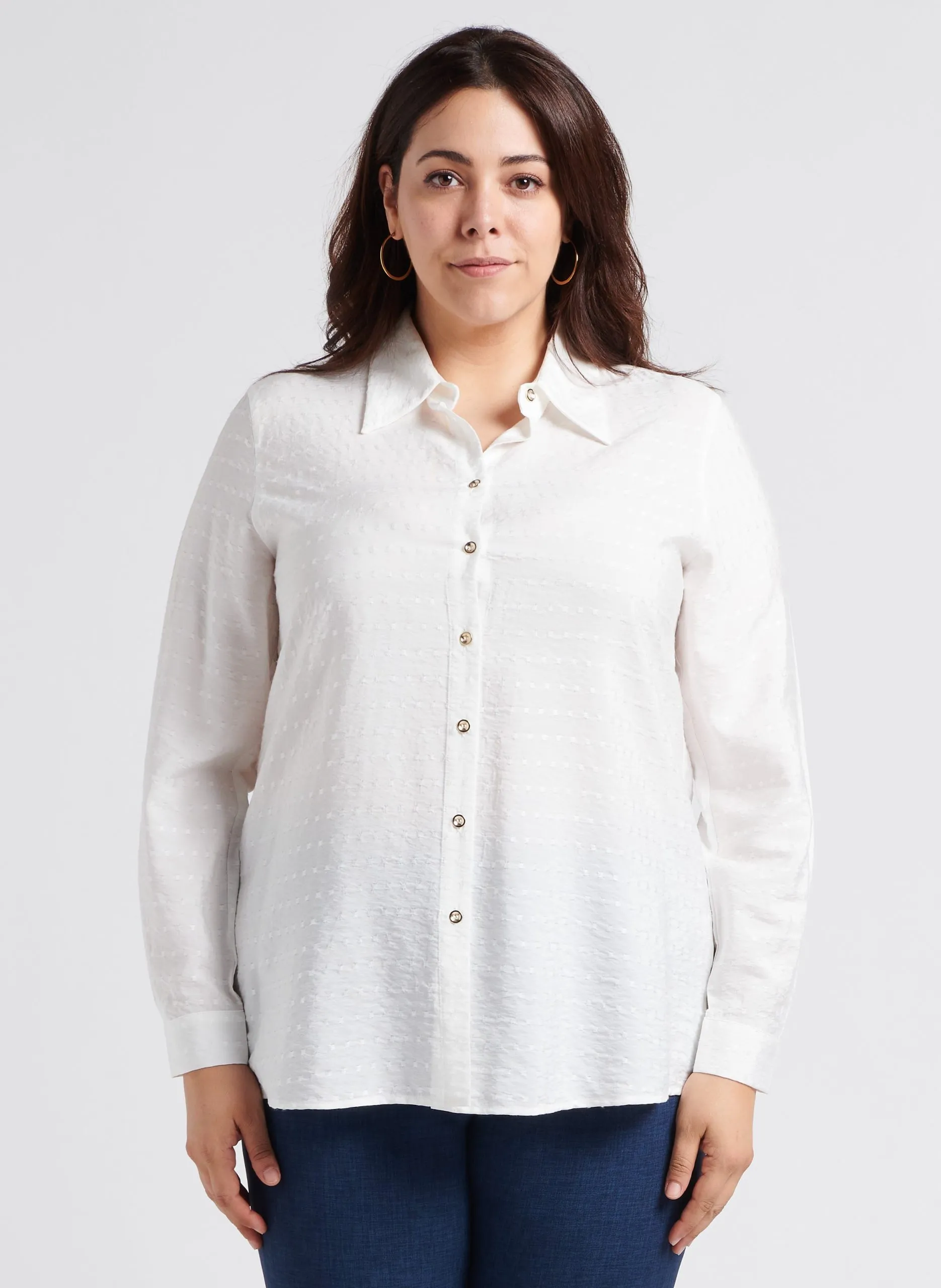 Chemise droite col italien à tissu texturé Blanc FALESIA