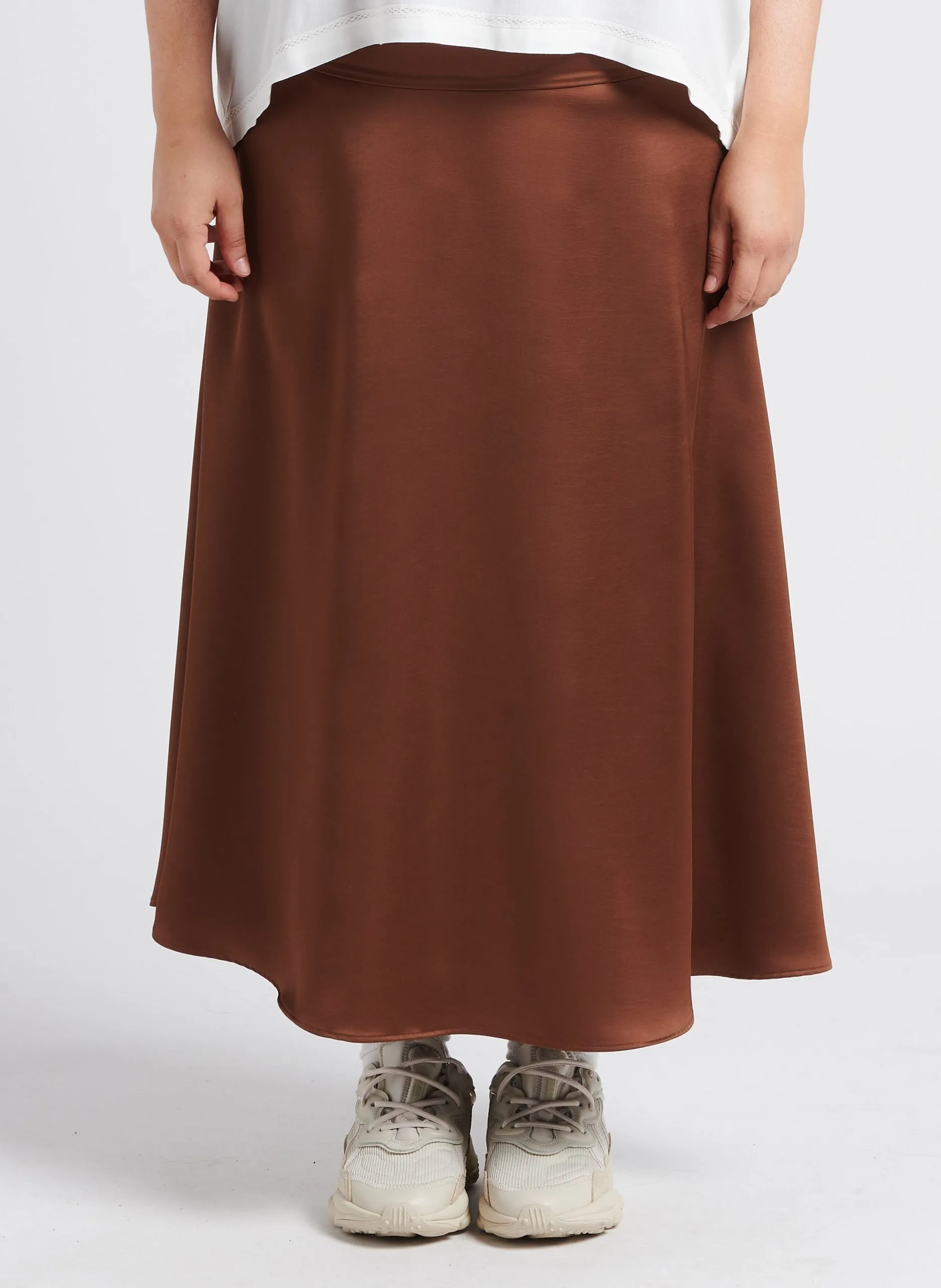 Jupe longue satinée Marron CUORE
