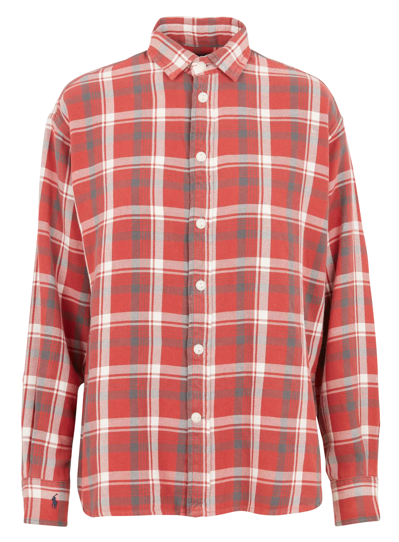 Chemise col classique à carreaux en coton Rouge