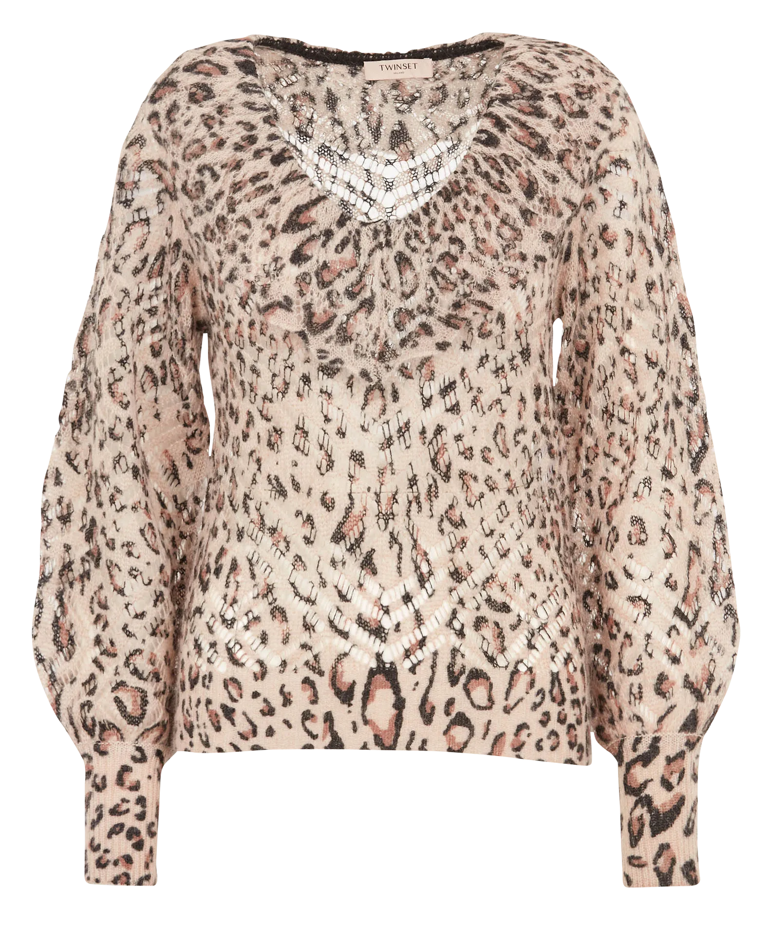 Pull col rond imprimé léopard Marron