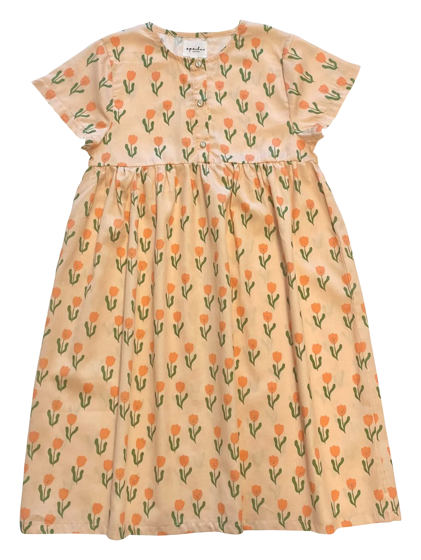 Robe longue col rond imprimée en coton Rose SOHAN