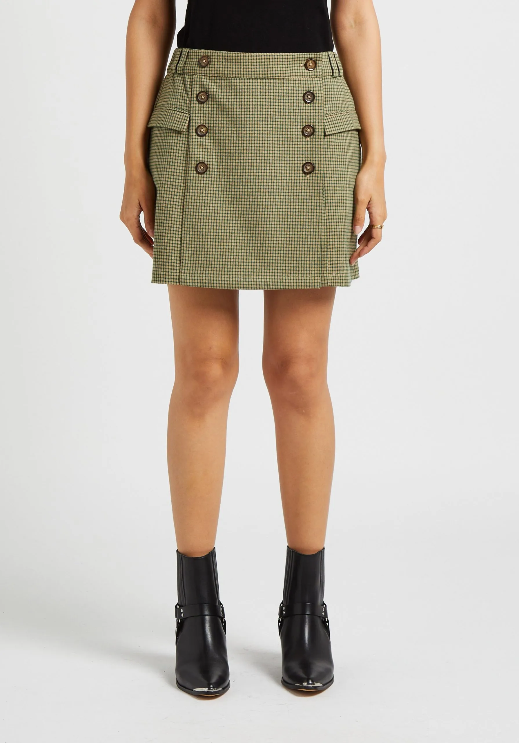 Jupe courte détail boutonné en coton Vert