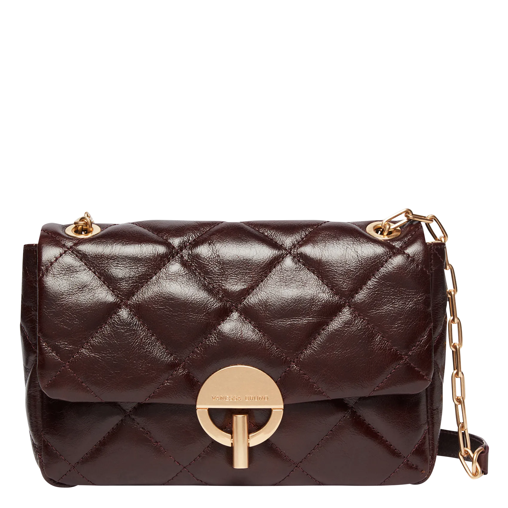 Sac bandoulière matelassé en cuir Marron