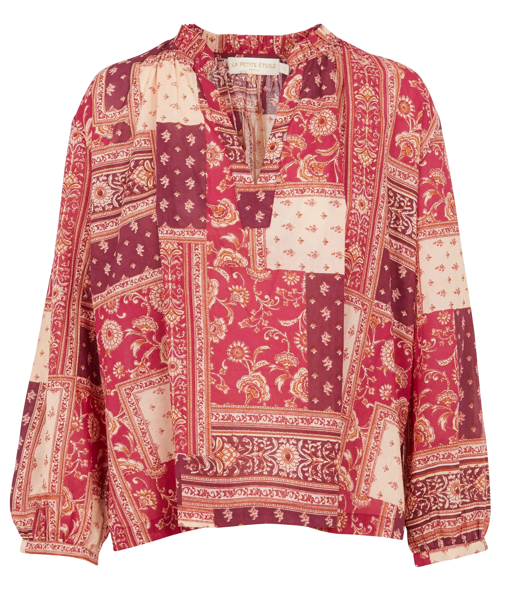 Chemise fluide col tunisien imprimé en coton Bleu KIANA