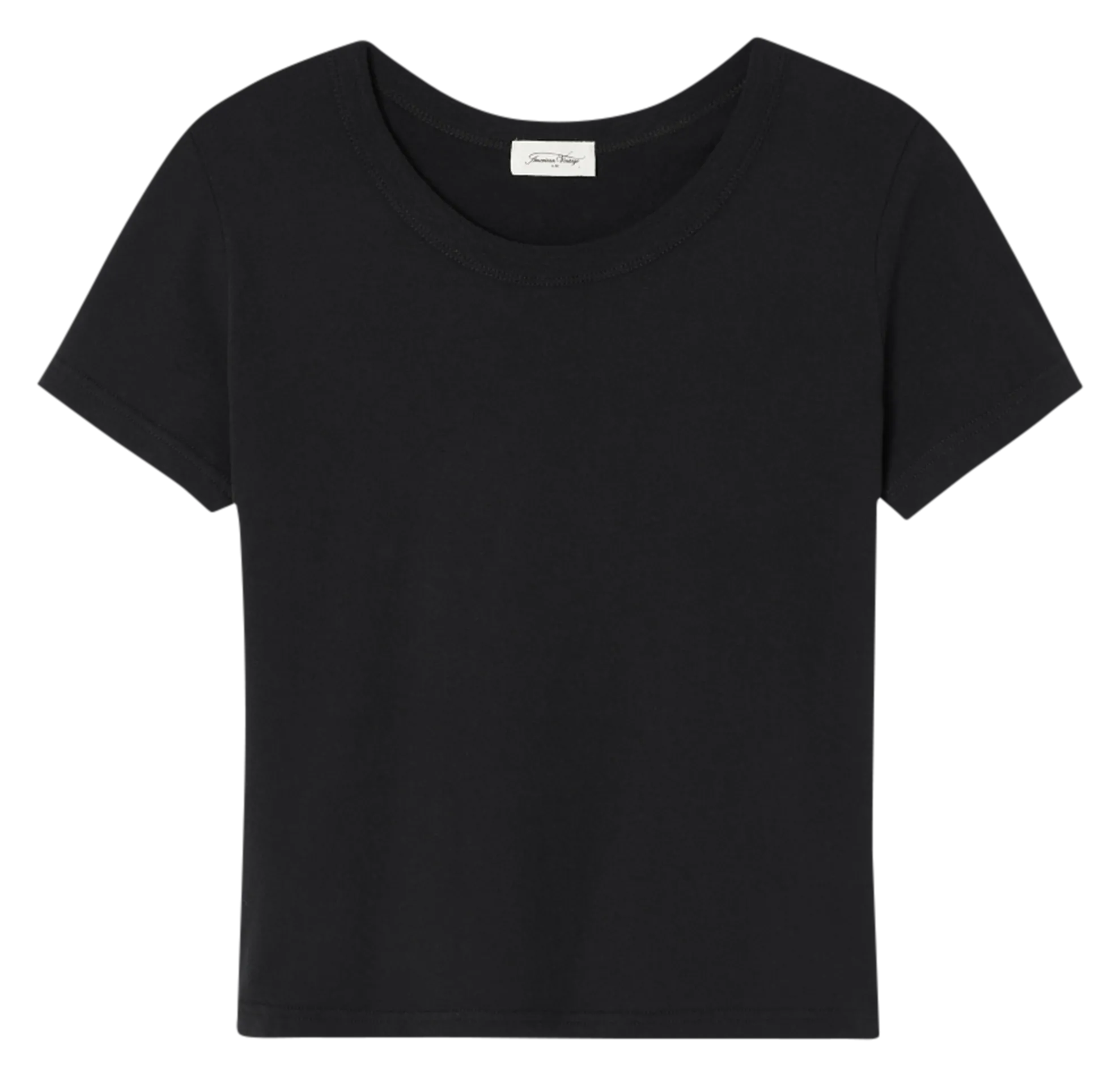 Tee-shirt court col rond en coton Noir GAMIPY