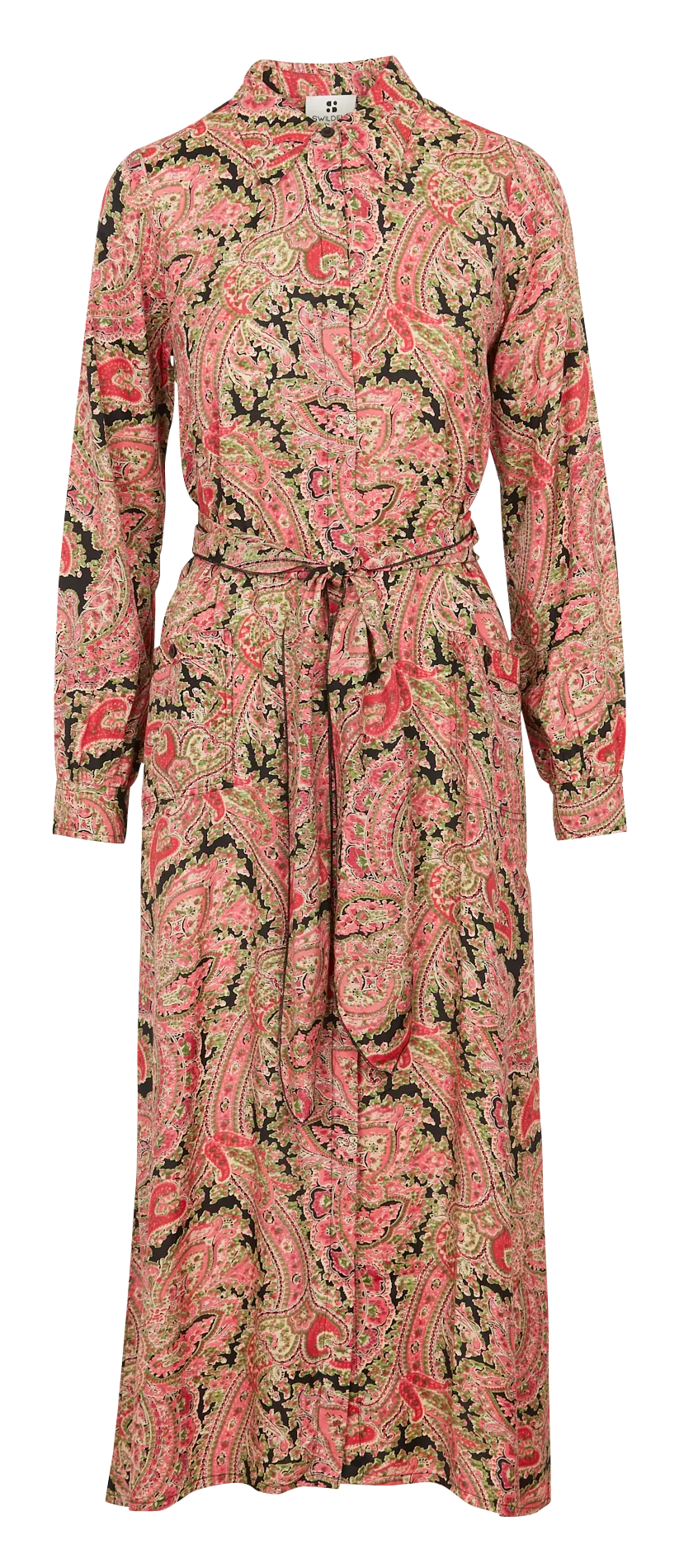 Robe longue col classique imprimée Noir EMY