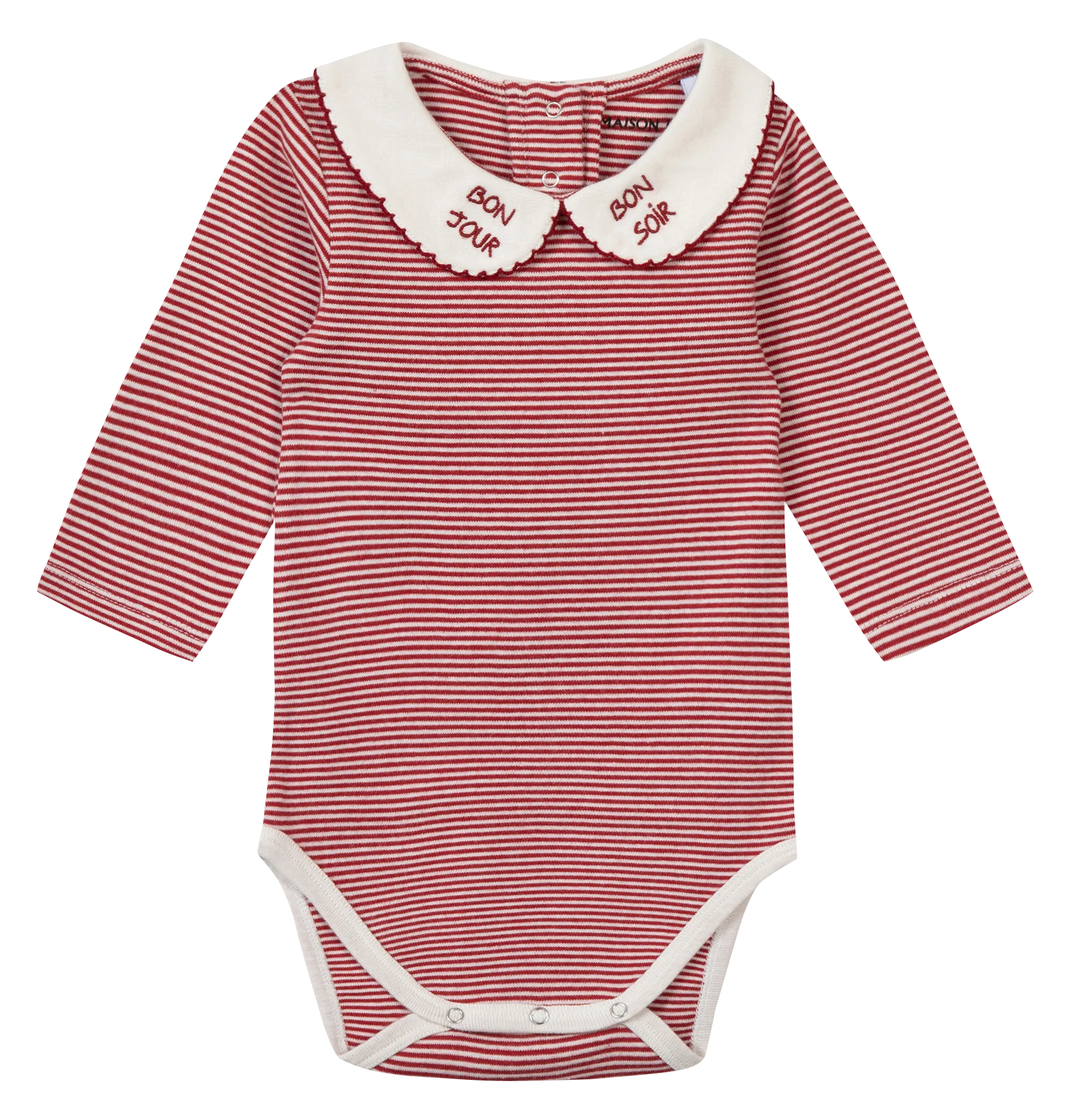 Body col claudine rayé en coton bio Rouge BONJOUR BONSOIR