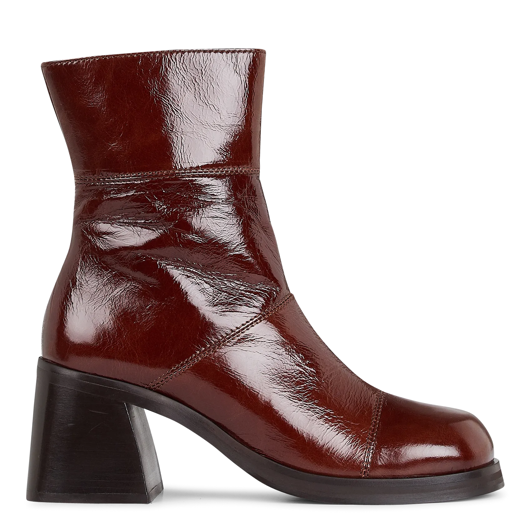 Bottines à talons en cuir verni Marron