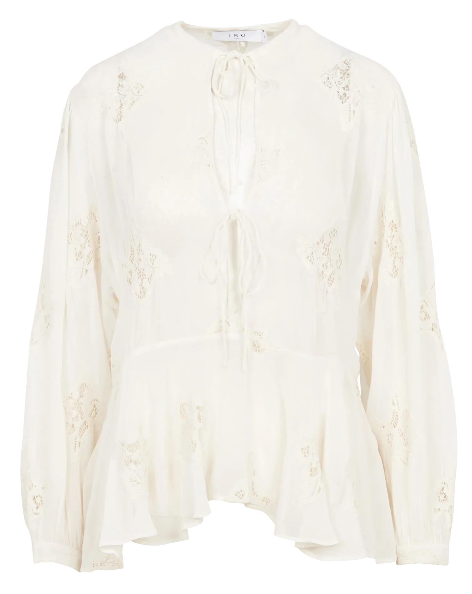 Blouse col tunisien à broderie ajourées Beige LALIA