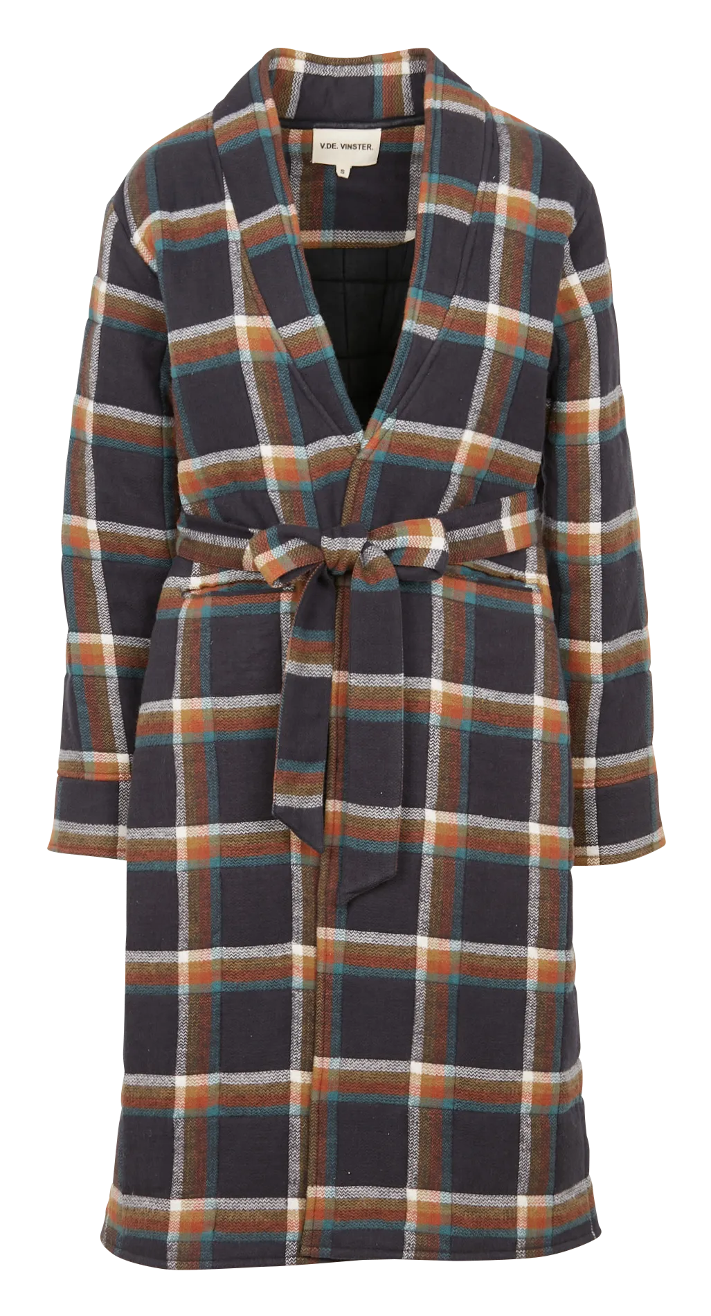 Manteau droit en coton Noir FRINGED TARTAN