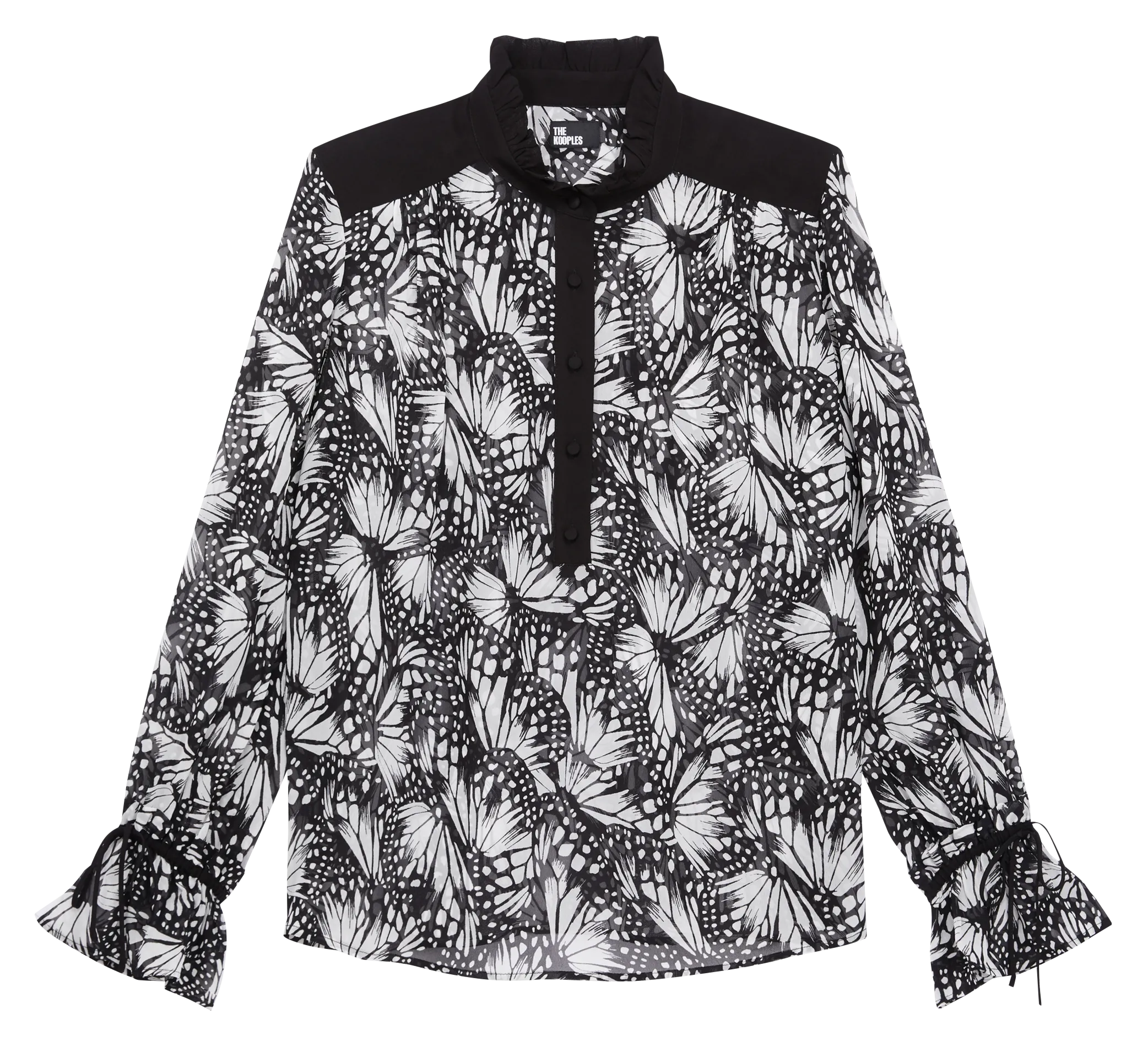 Top col montant imprimé papillons Noir