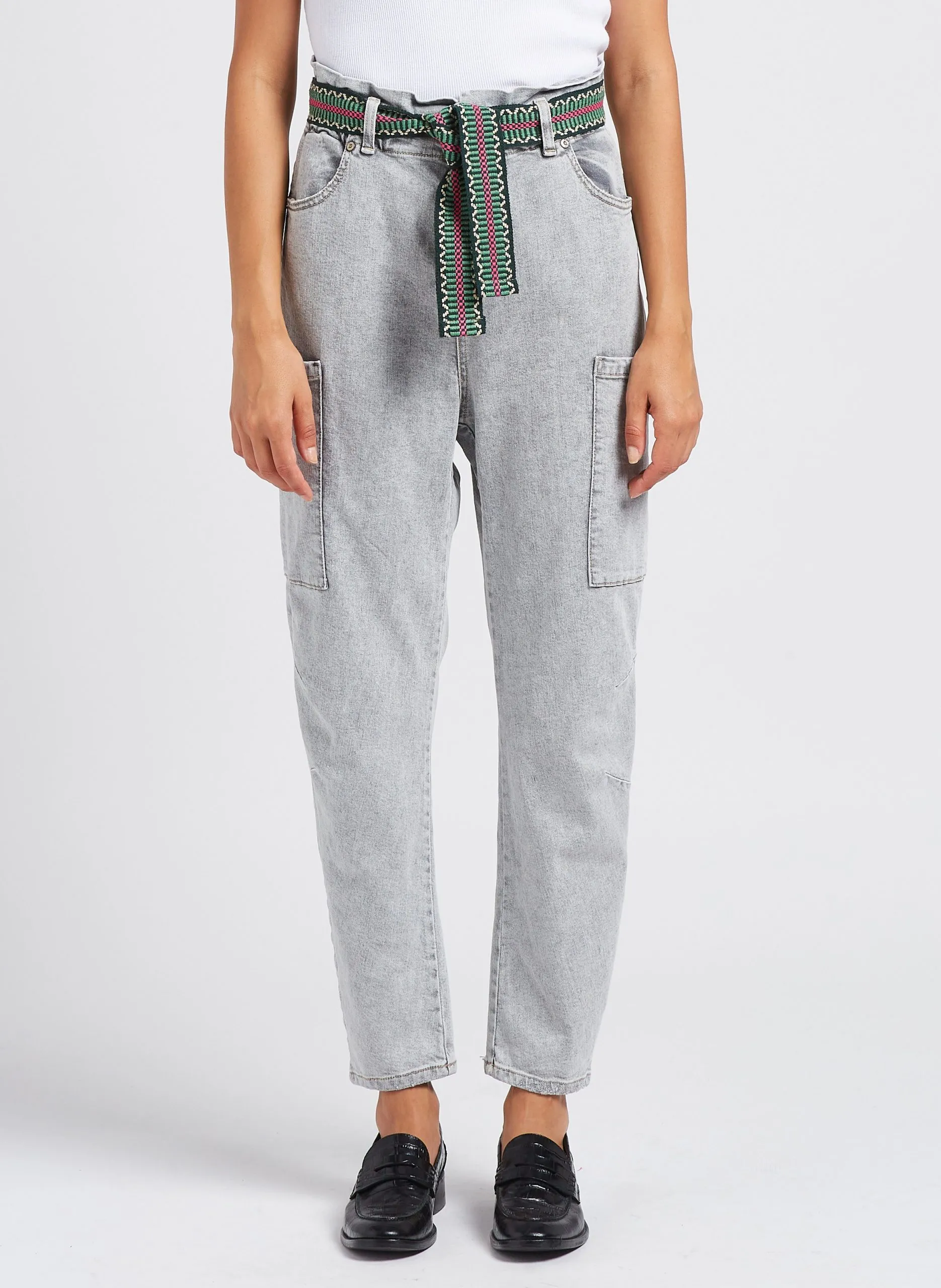 Jean droit taille haute Gris