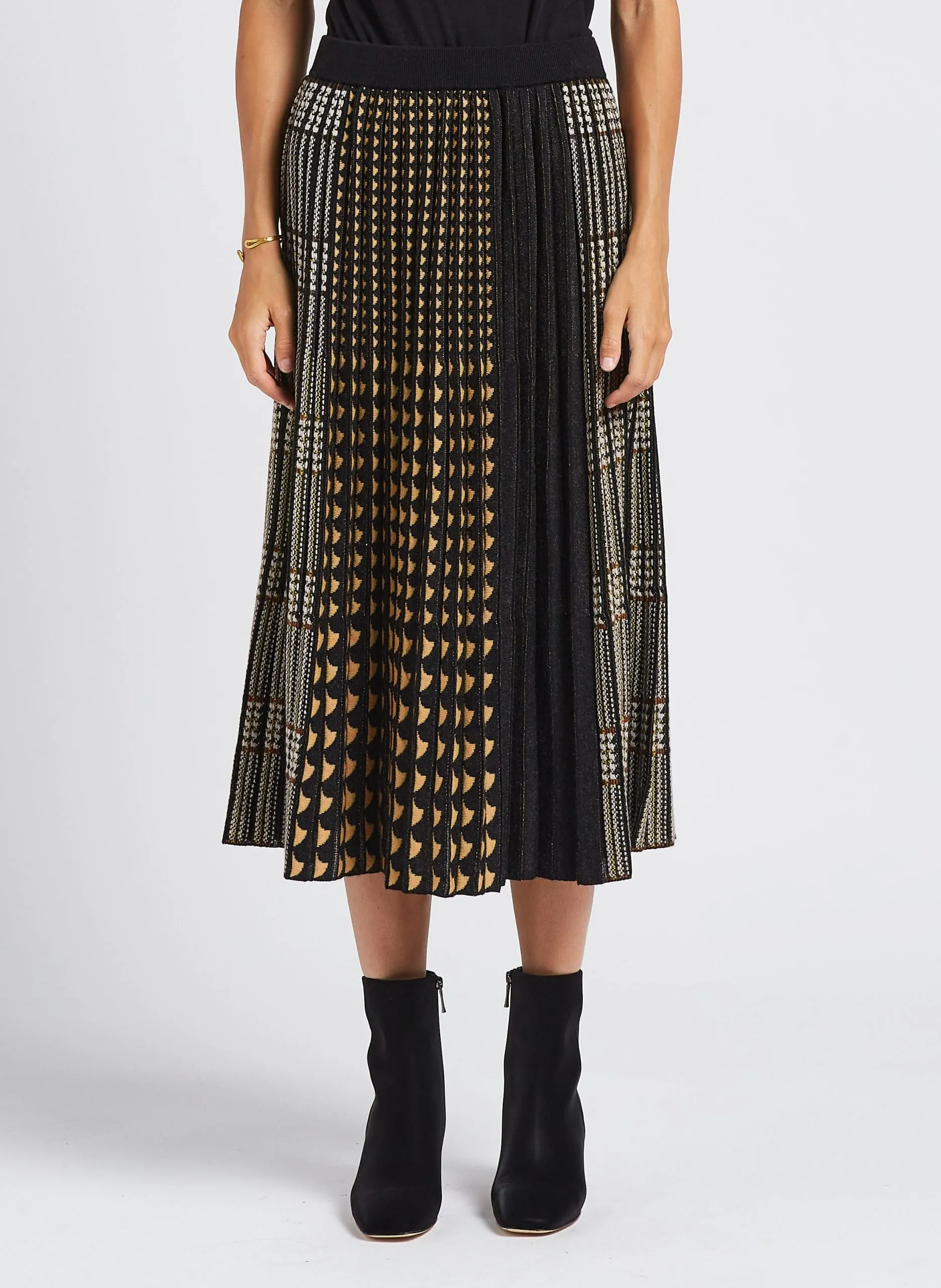 Jupe midi plissée jacquard Noir KAINA