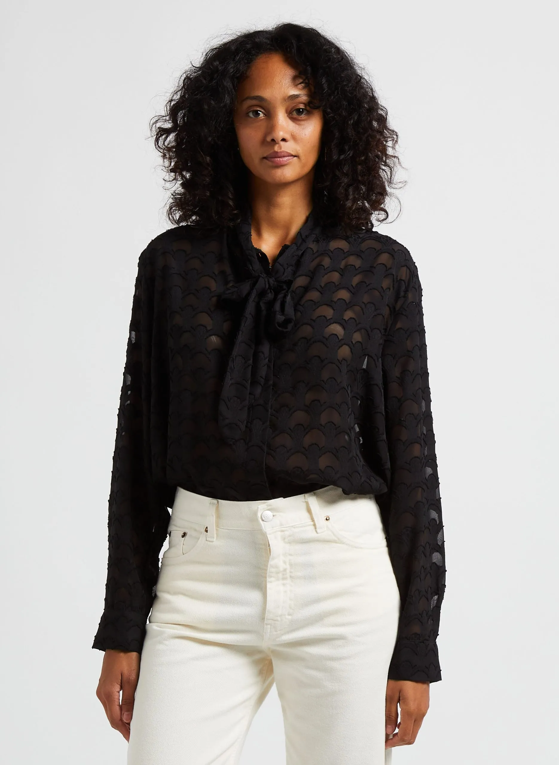 Chemise oversize col cravate Noir SIMONE