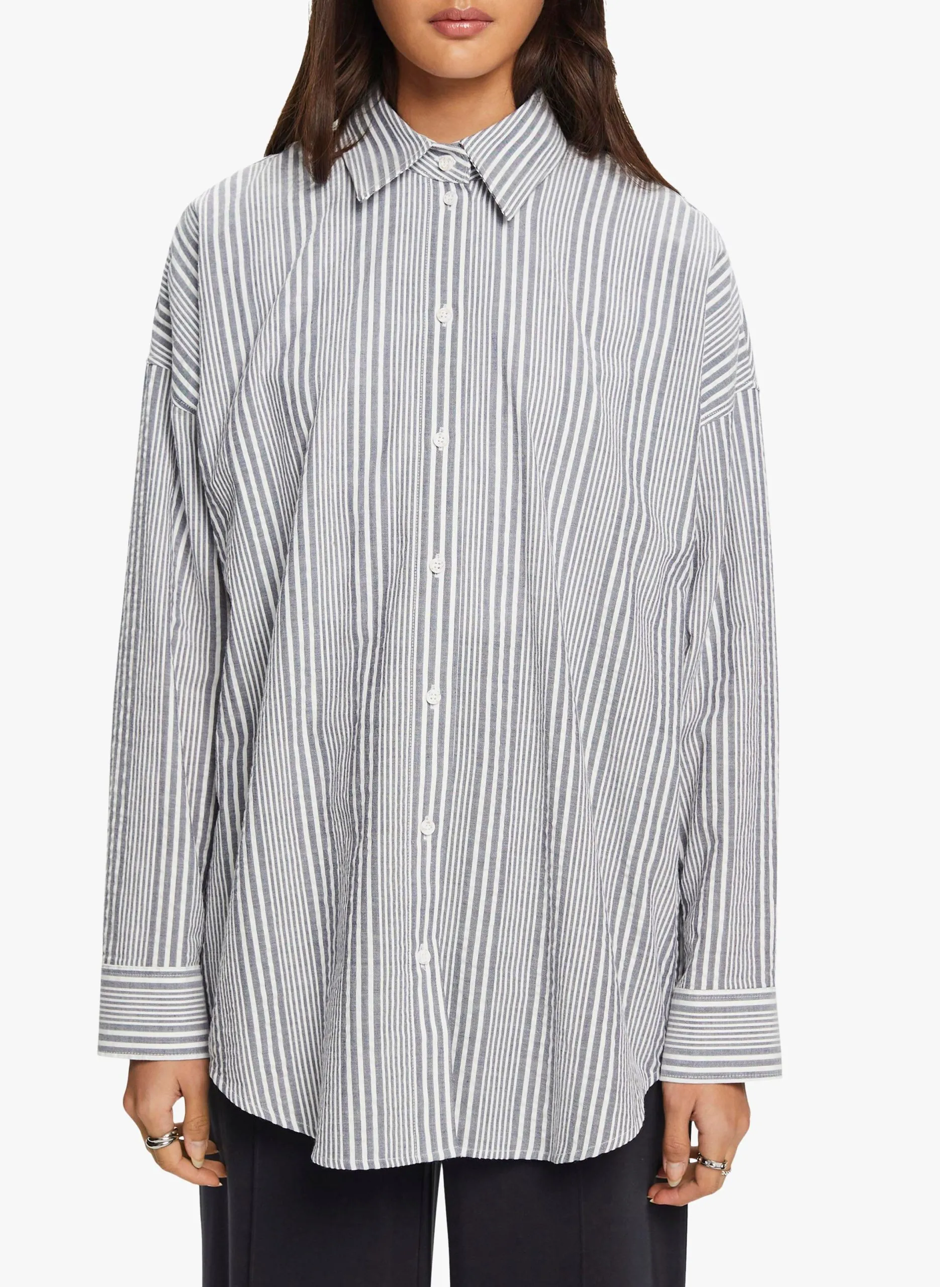 Chemise col classique à rayures en coton Bleu