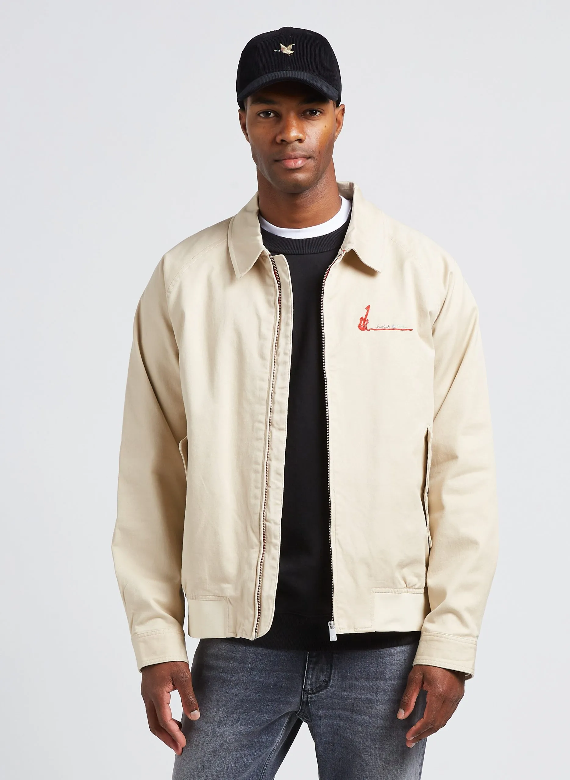 Blouson col classique droit en coton biologique Beige