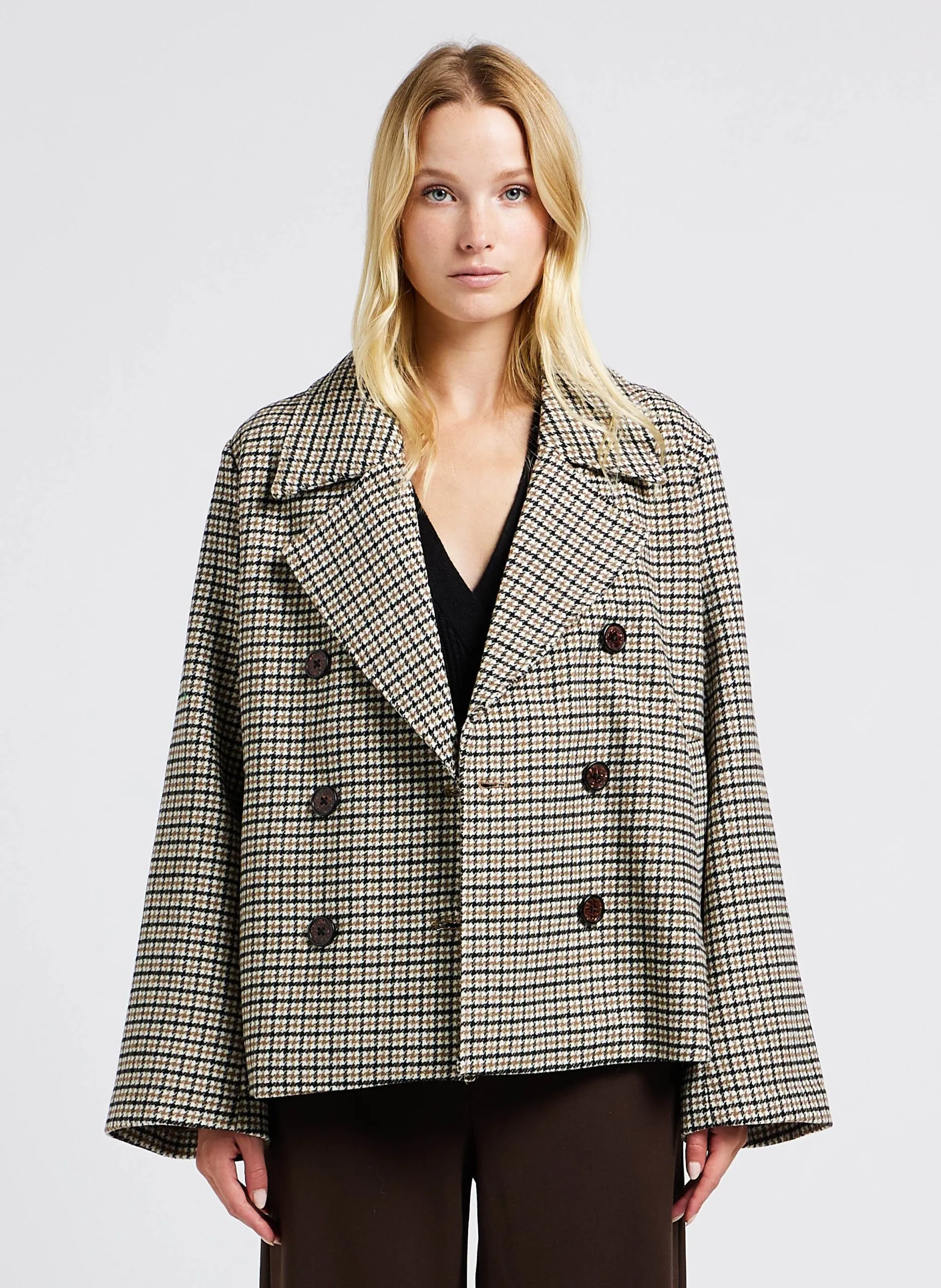 Veste tailleur droite à imprimé Marron KEILY