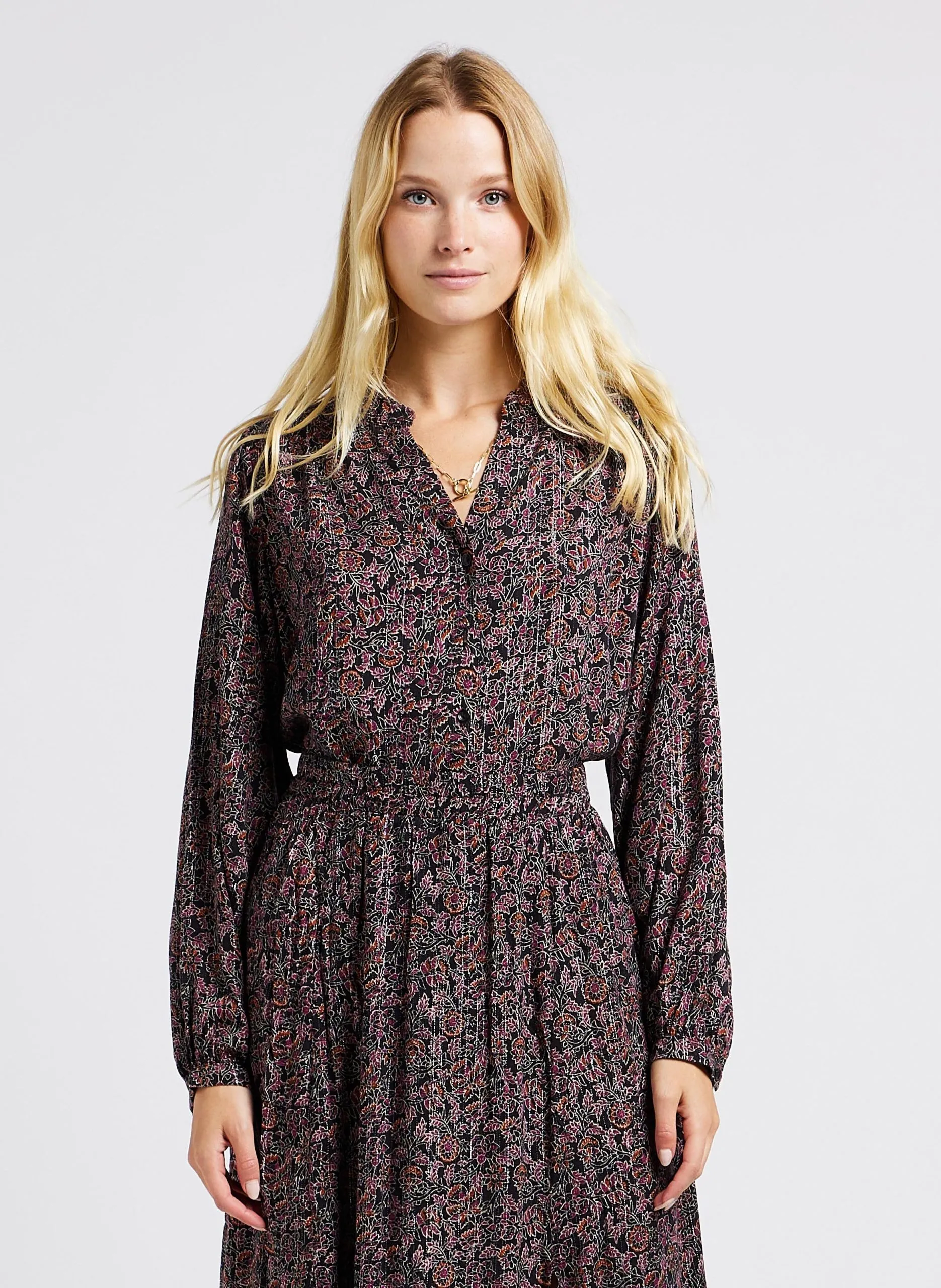 Blouse col V imprimée Noir LORONA