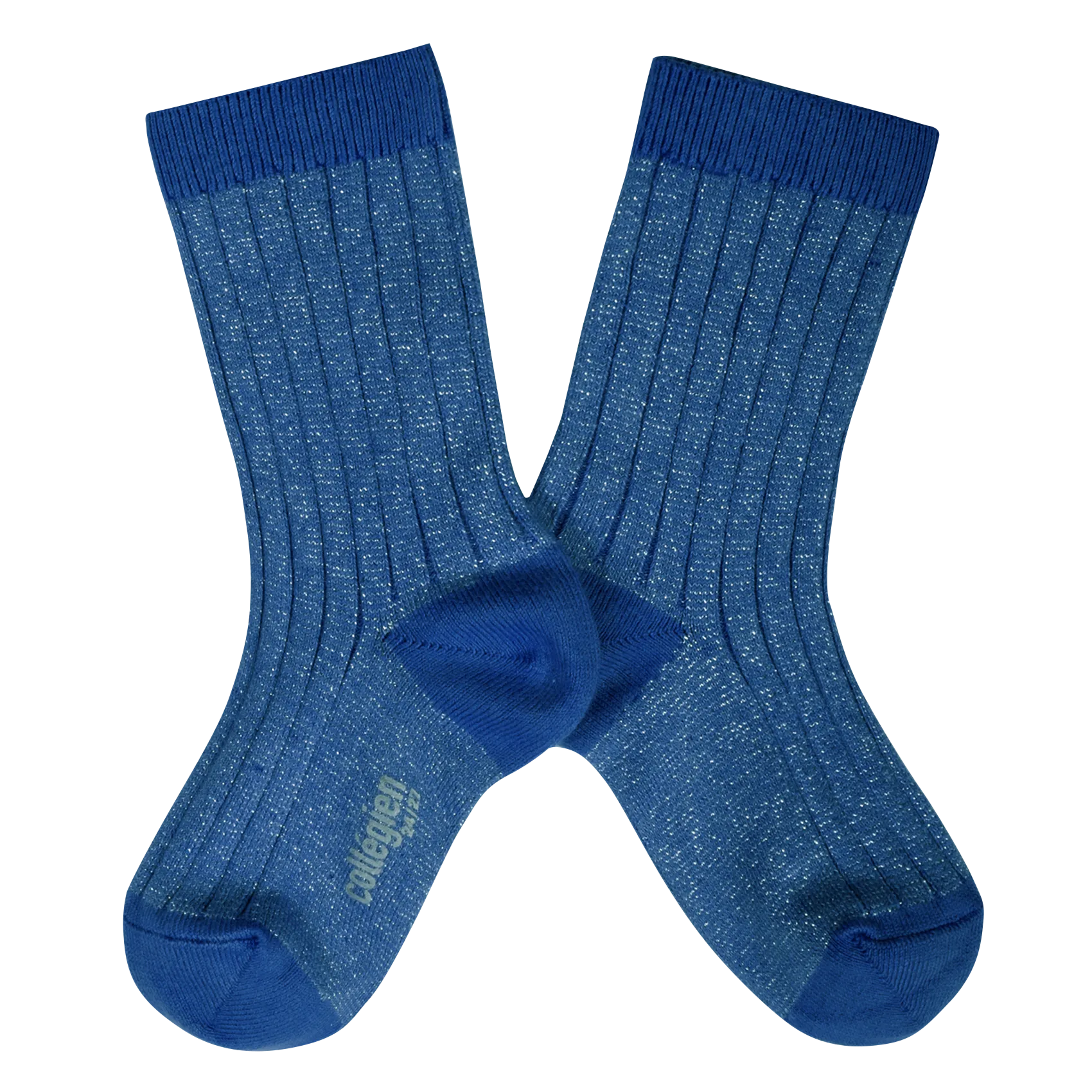 Chaussettes côtelées lurex en coton mélangé Bleu VICTOIRE