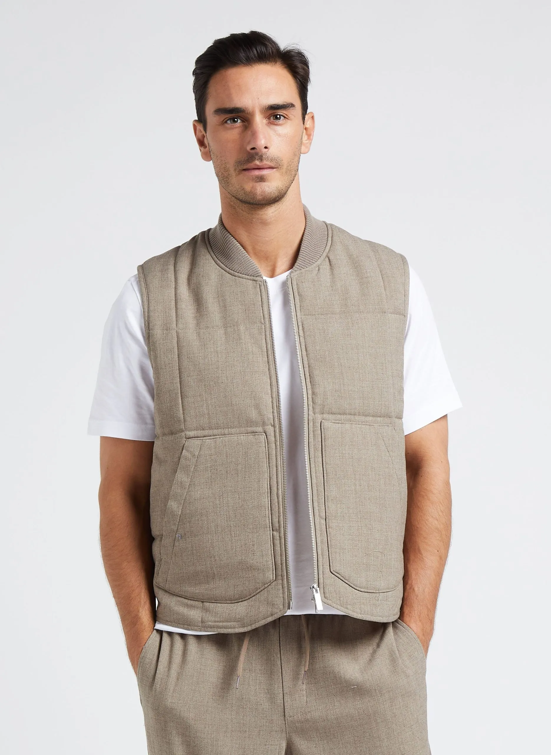 Veste col rond matelassée Beige MERCURY