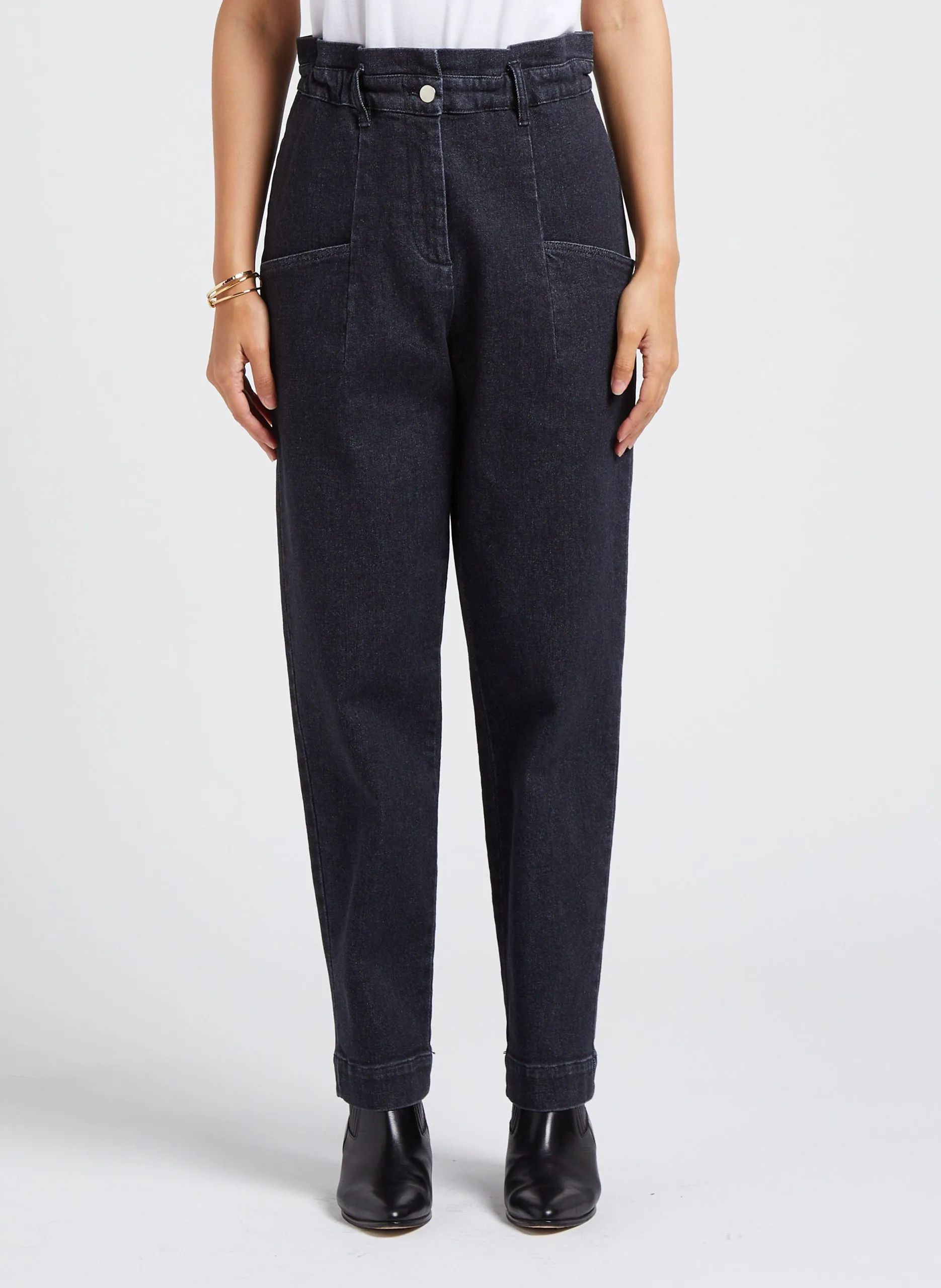 Jean cropped carotte en coton mélangé Noir PERSEUS