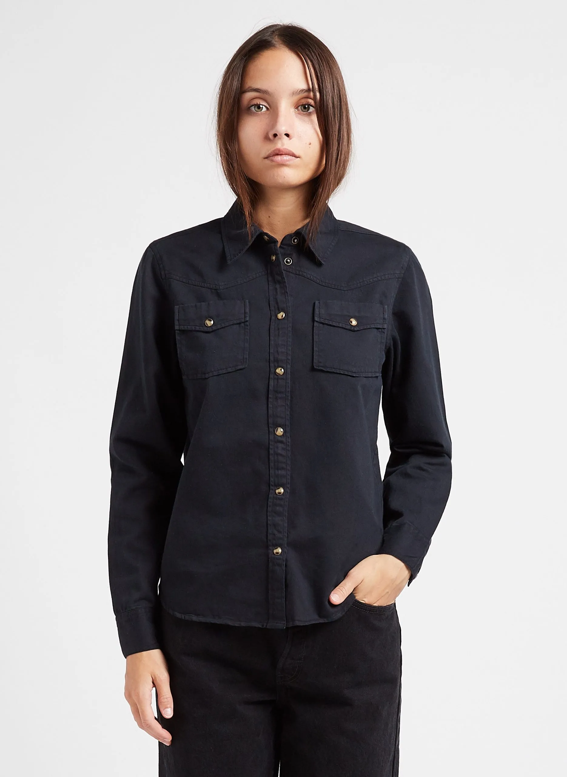 Chemise col classique en coton Noir BOB