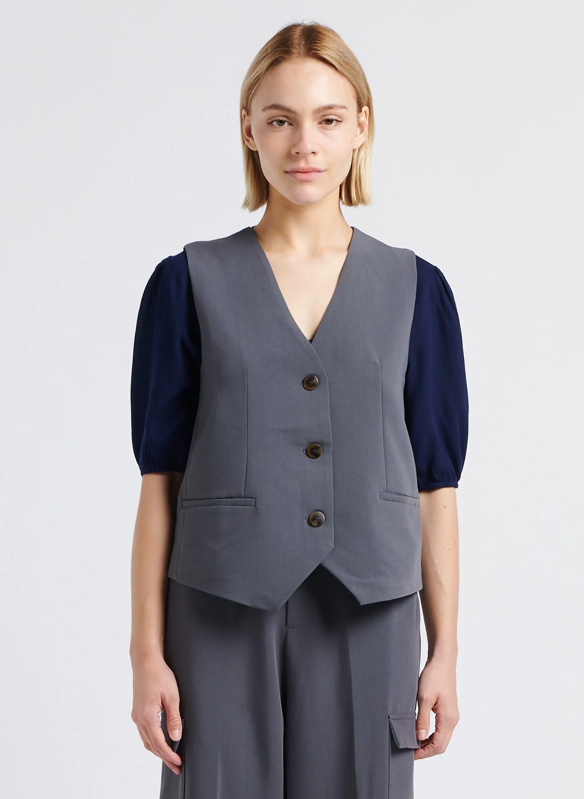 Gilet tailleur sans manches boutonné Gris LOKI