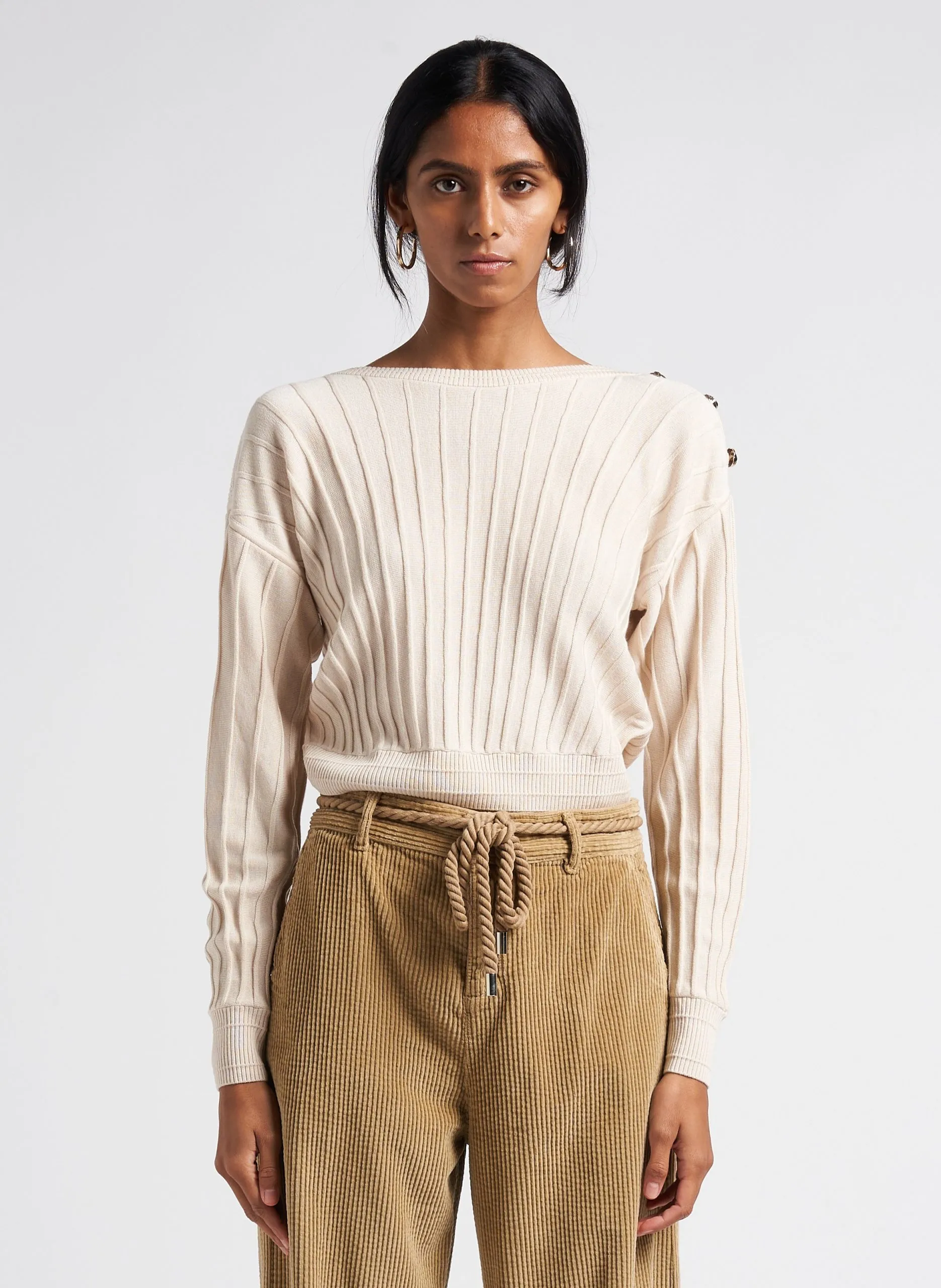 Pull ample col rond en laine mélangée Beige JYNX