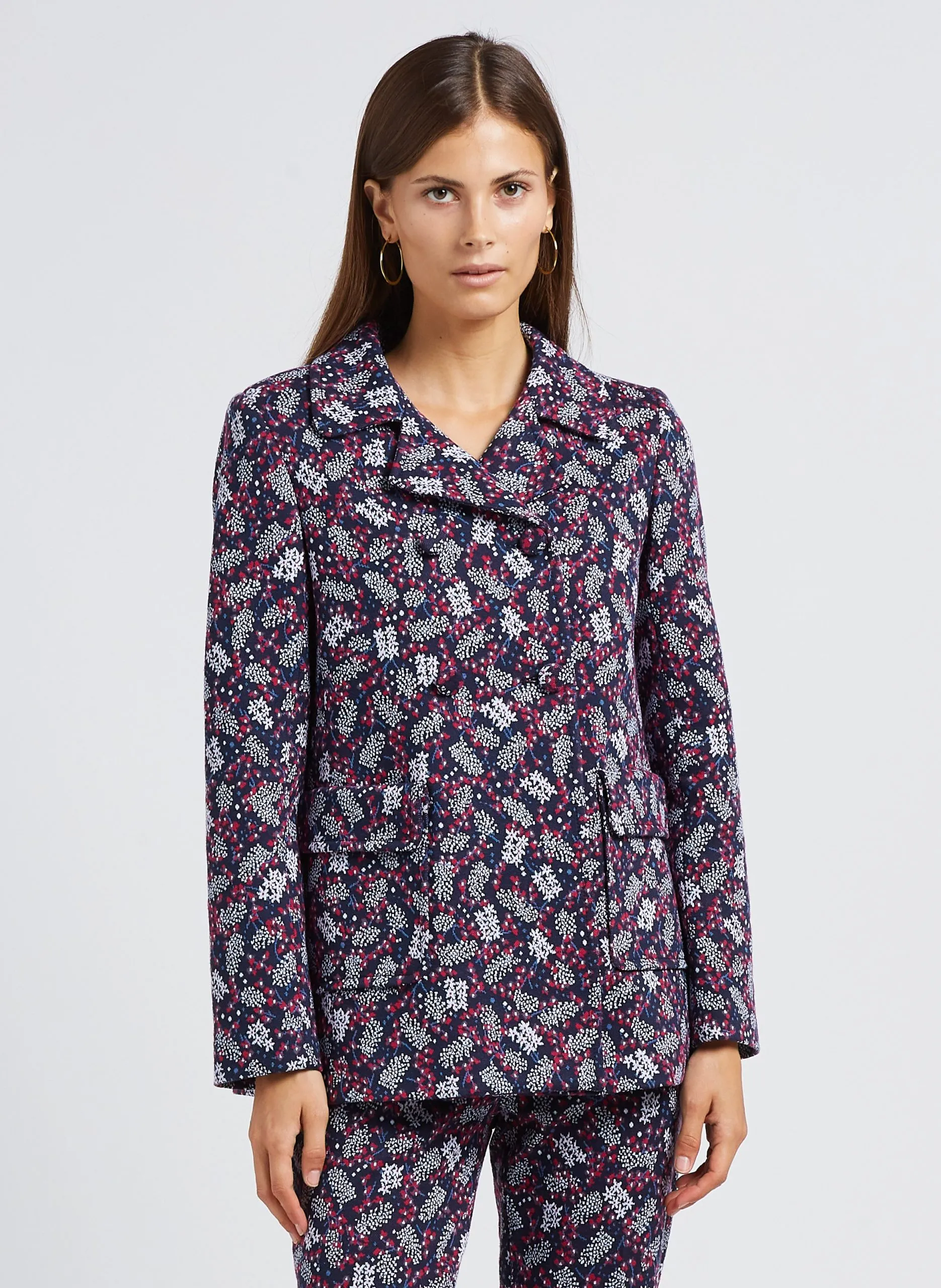 Veste col tailleur droite Bleu MAUBOURG