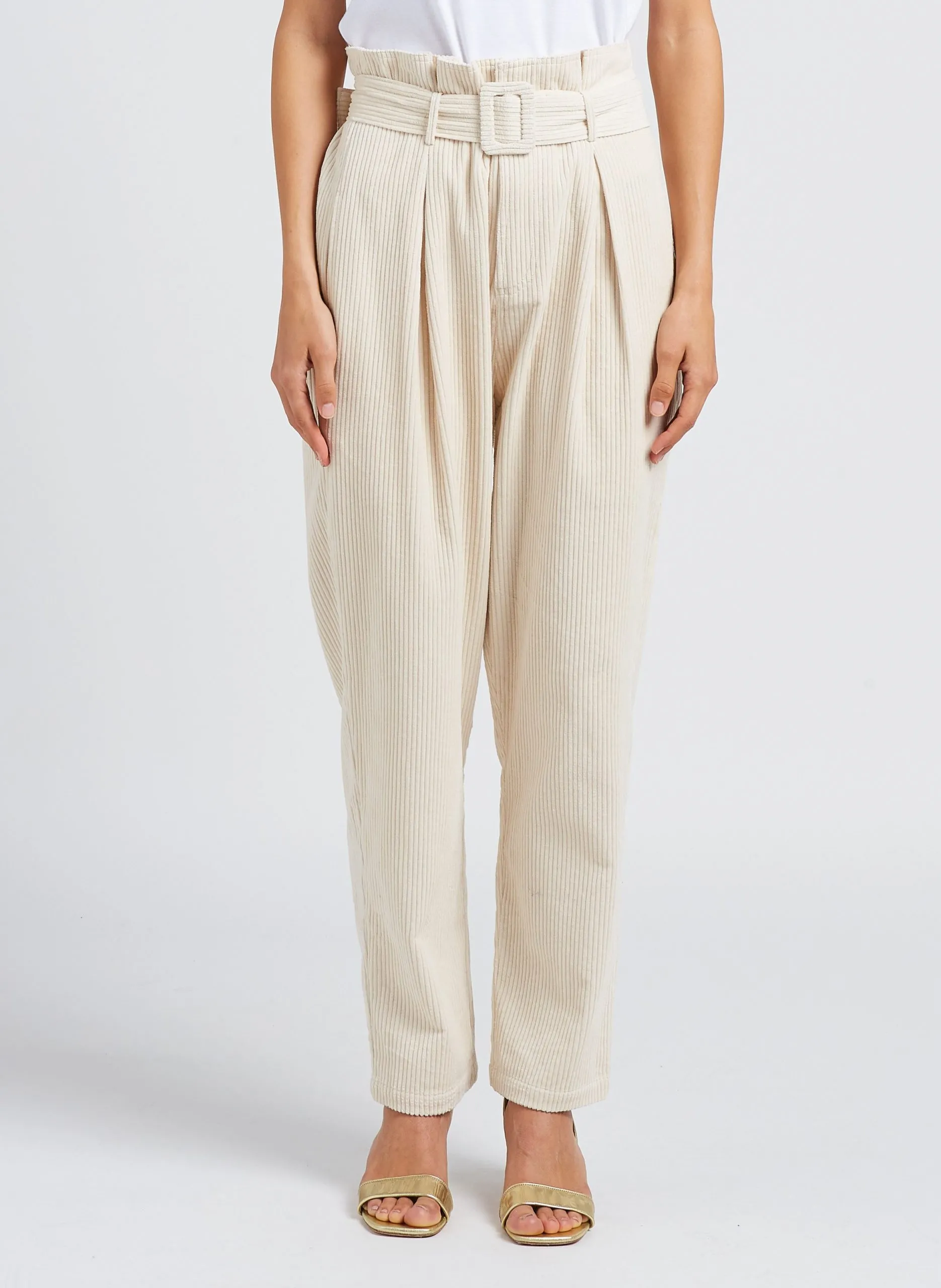 Pantalon carotte en coton Beige CLAYDE