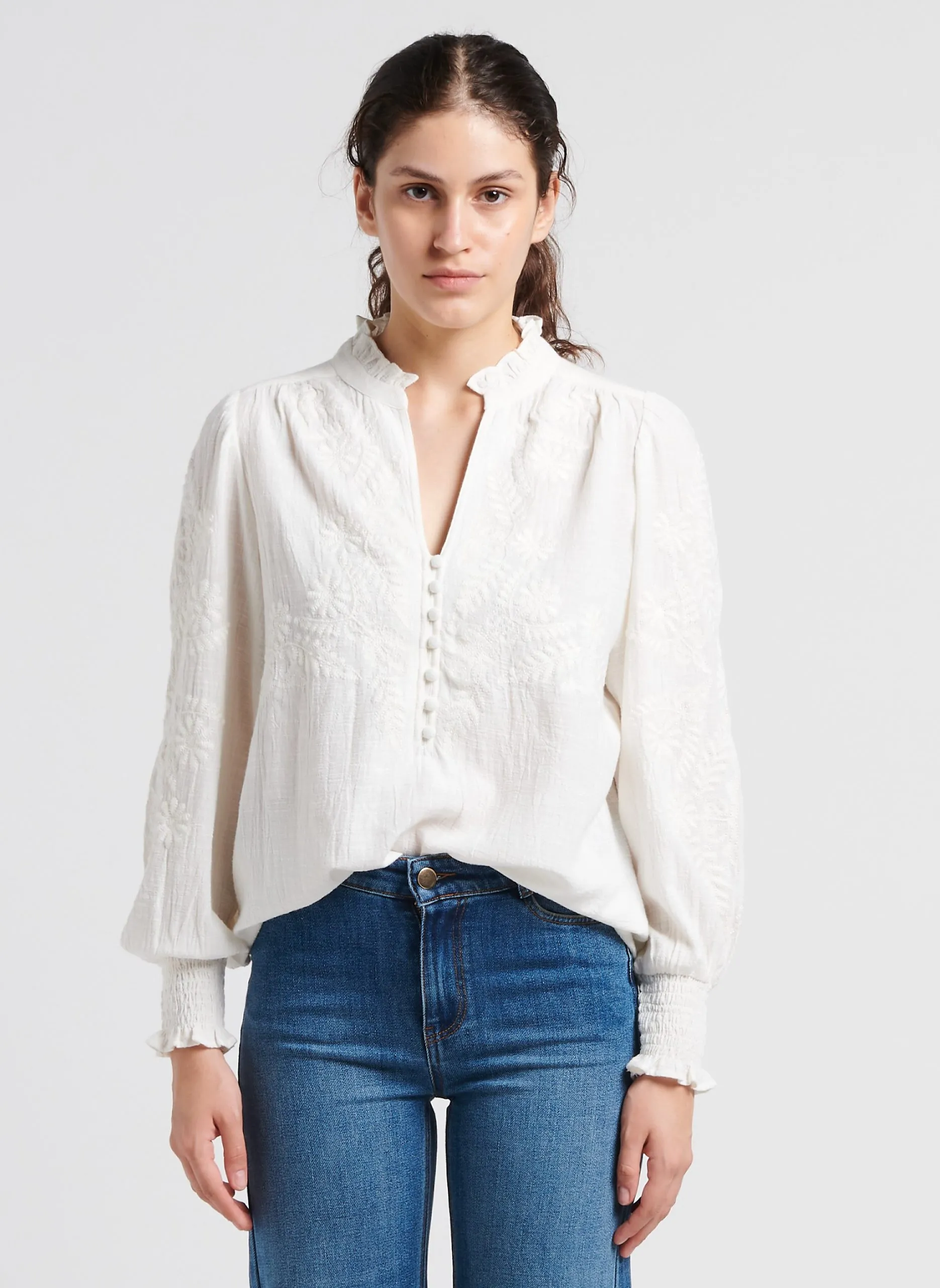 Blouse brodée en coton Blanc MALIA