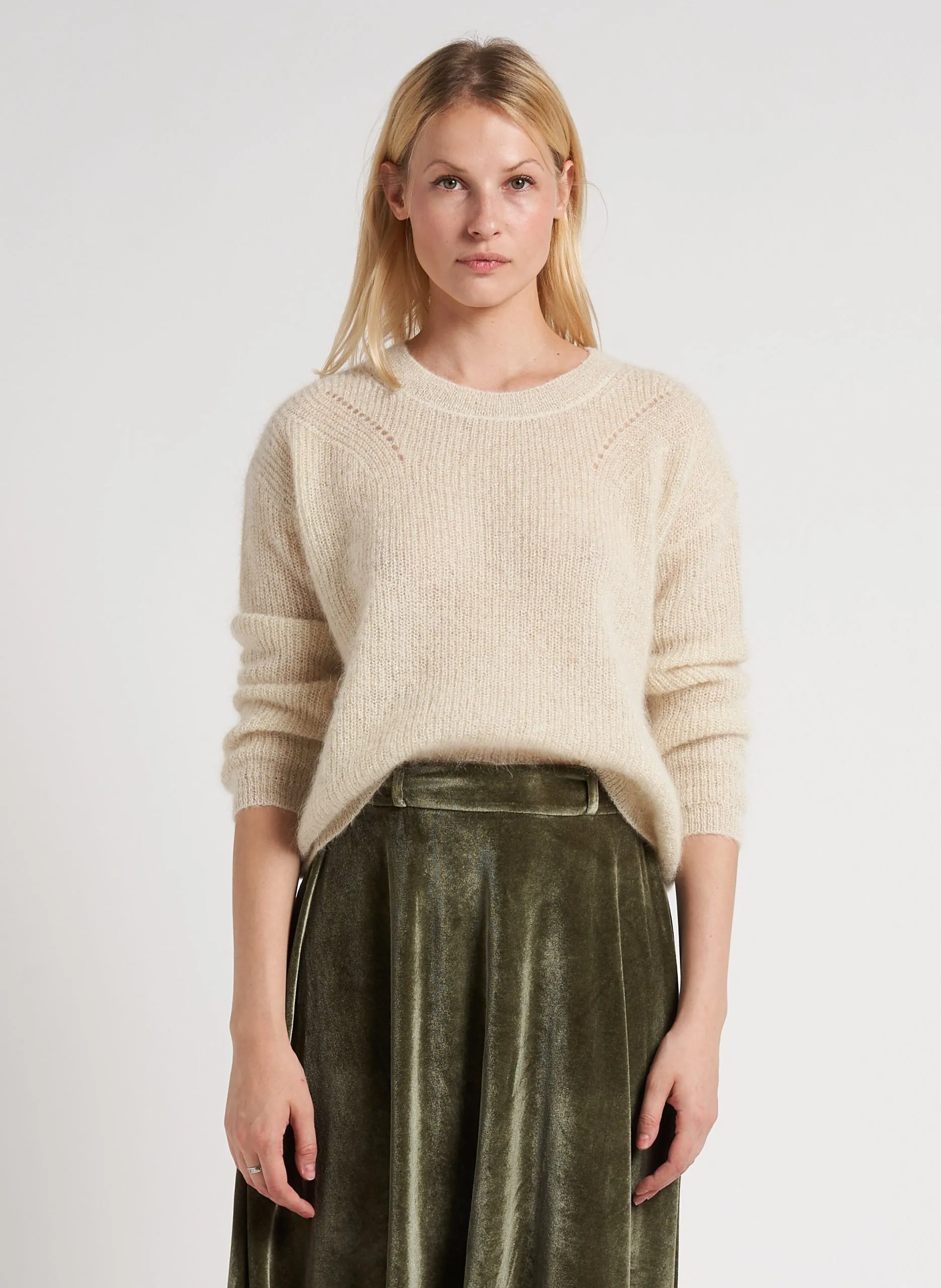 Pull ample col rond en maille métallisée Blanc MONCOEUROX