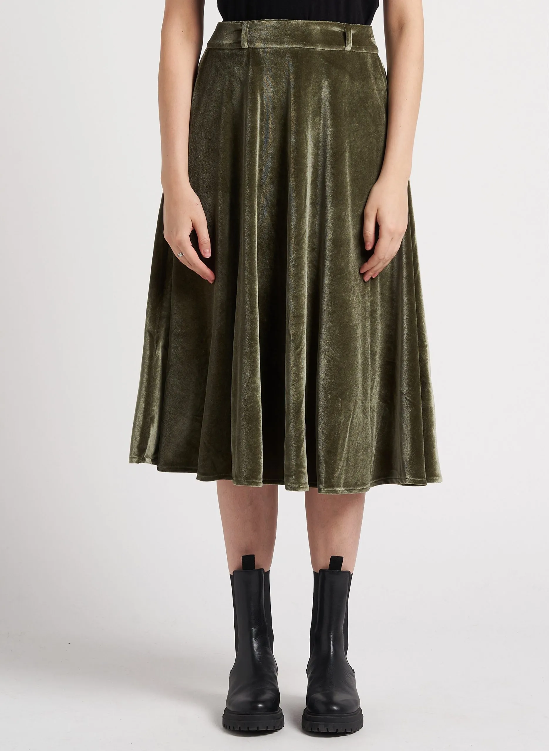 Jupe mi-longue en velours Vert AMBRE