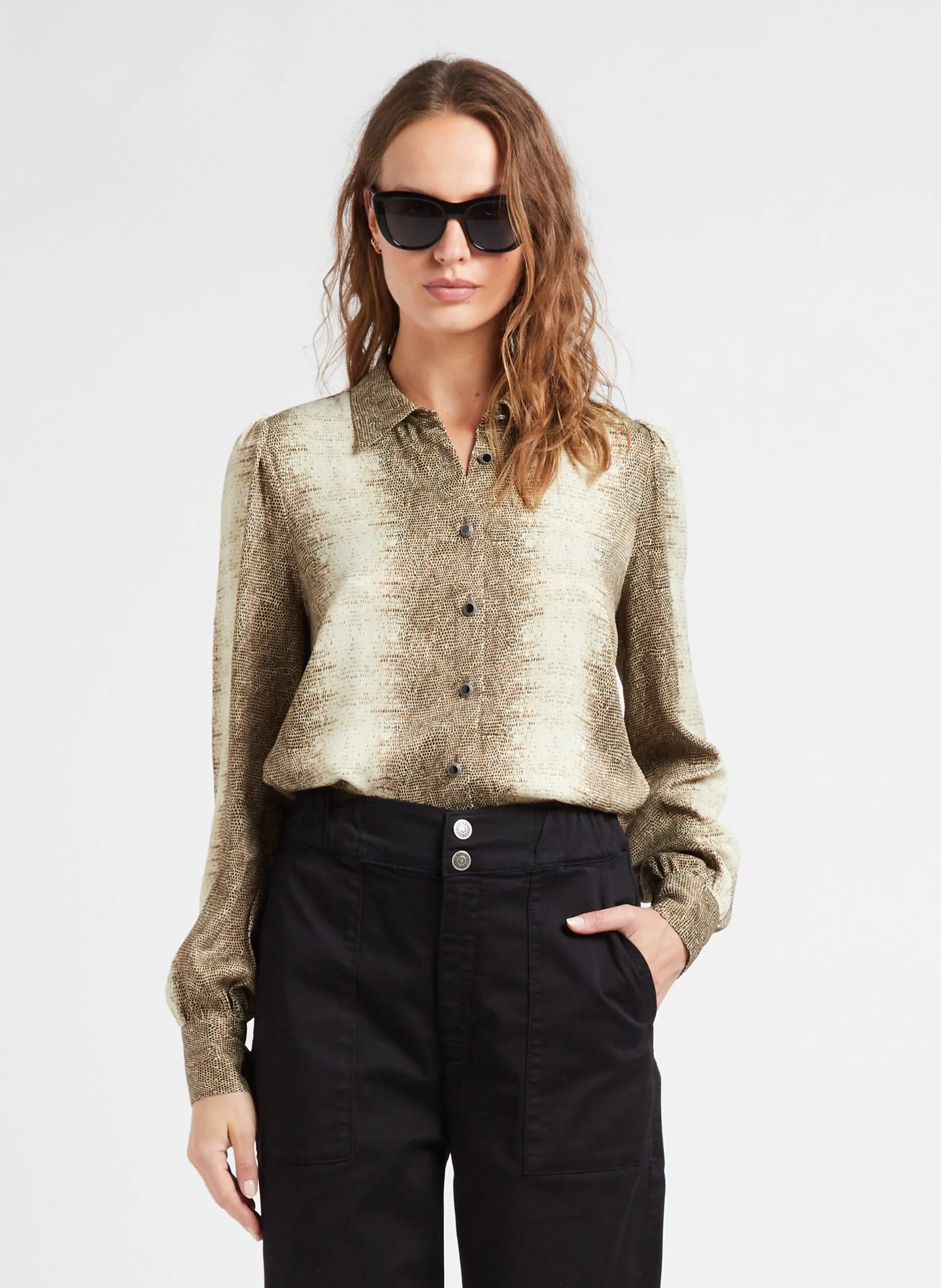 Chemise droite fluide à col classique Marron