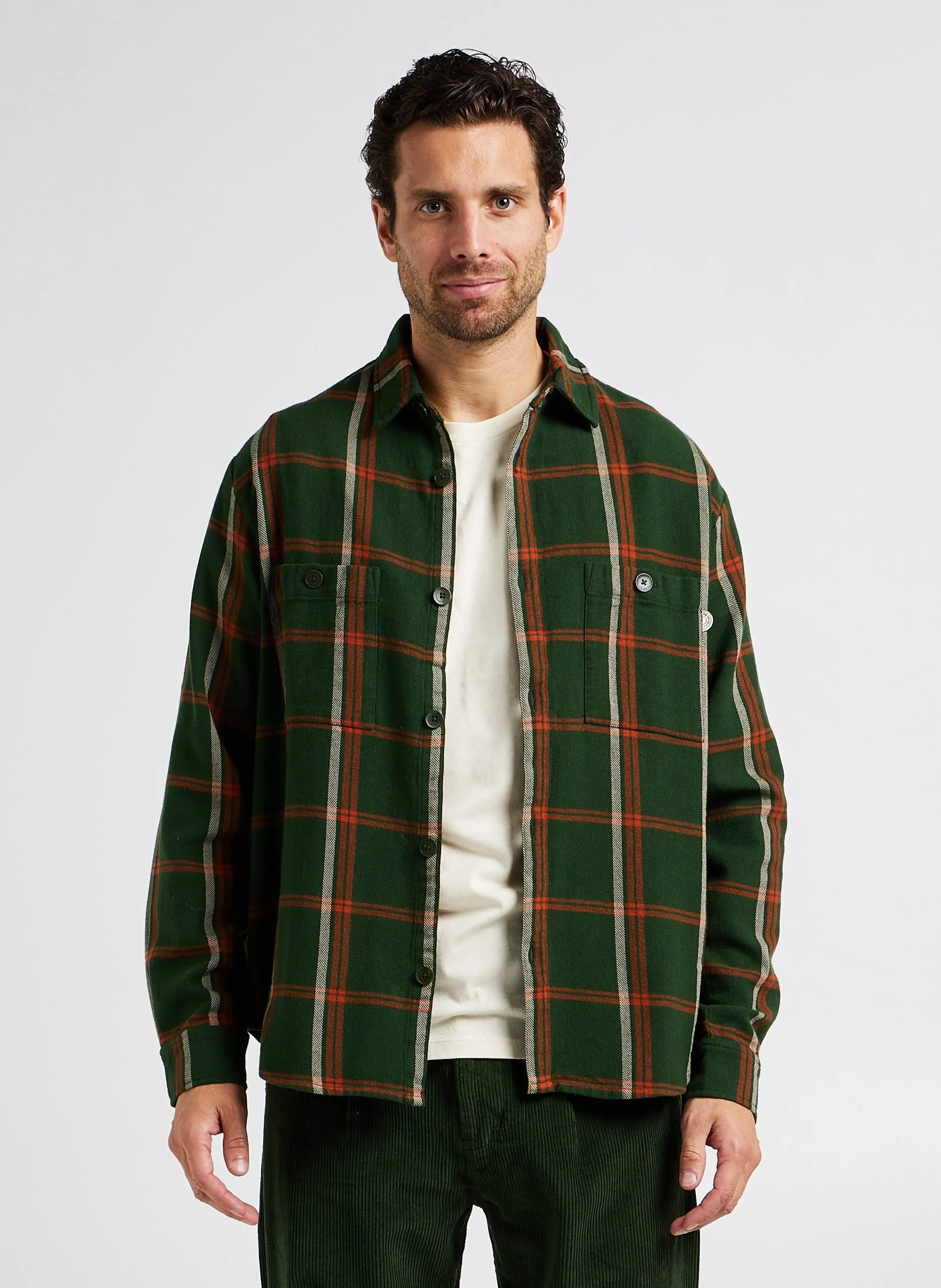 Surchemise col classique en coton biologique Vert BES