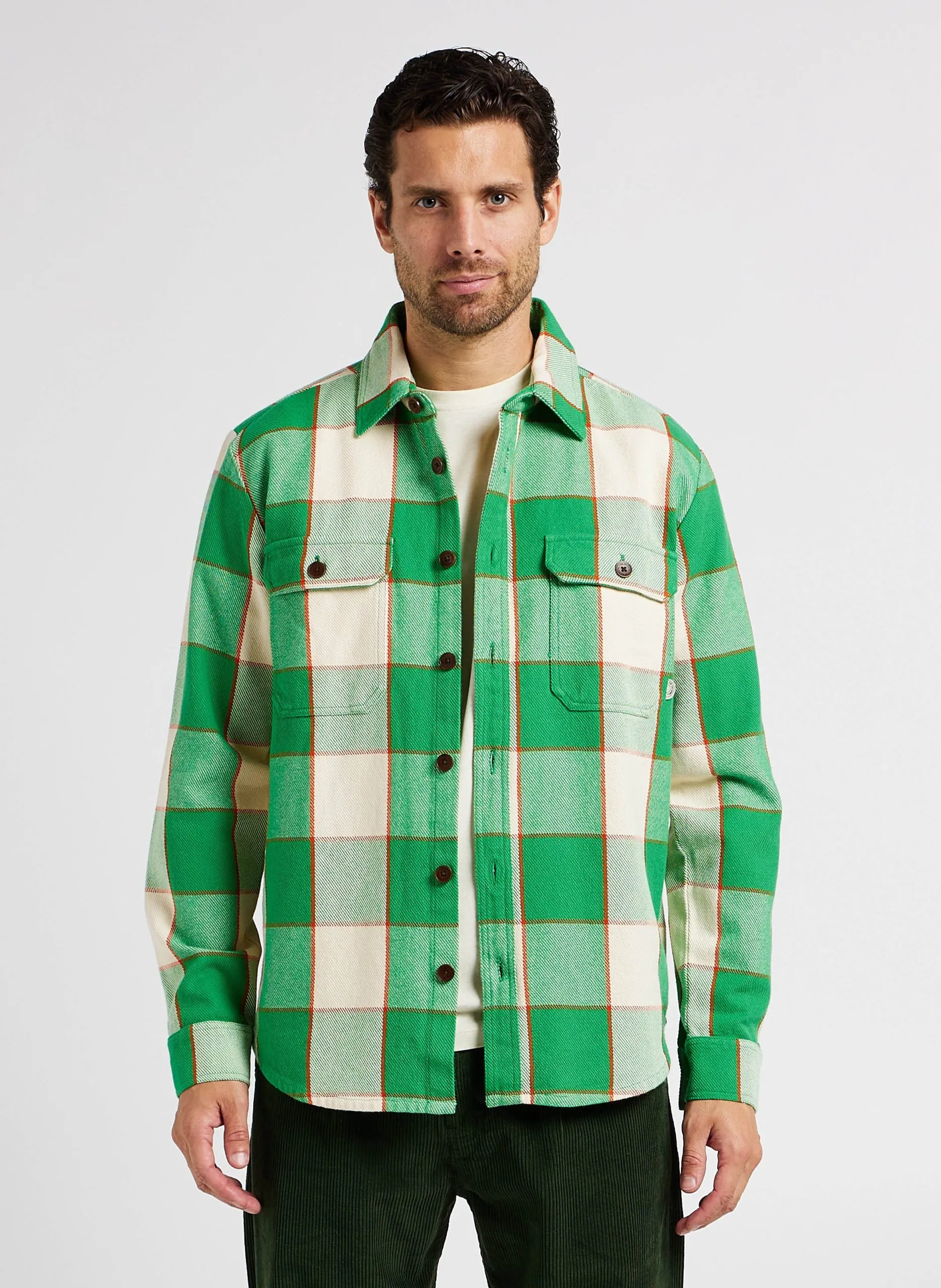 Surchemise droite col classique en coton biologique Vert LUCAS