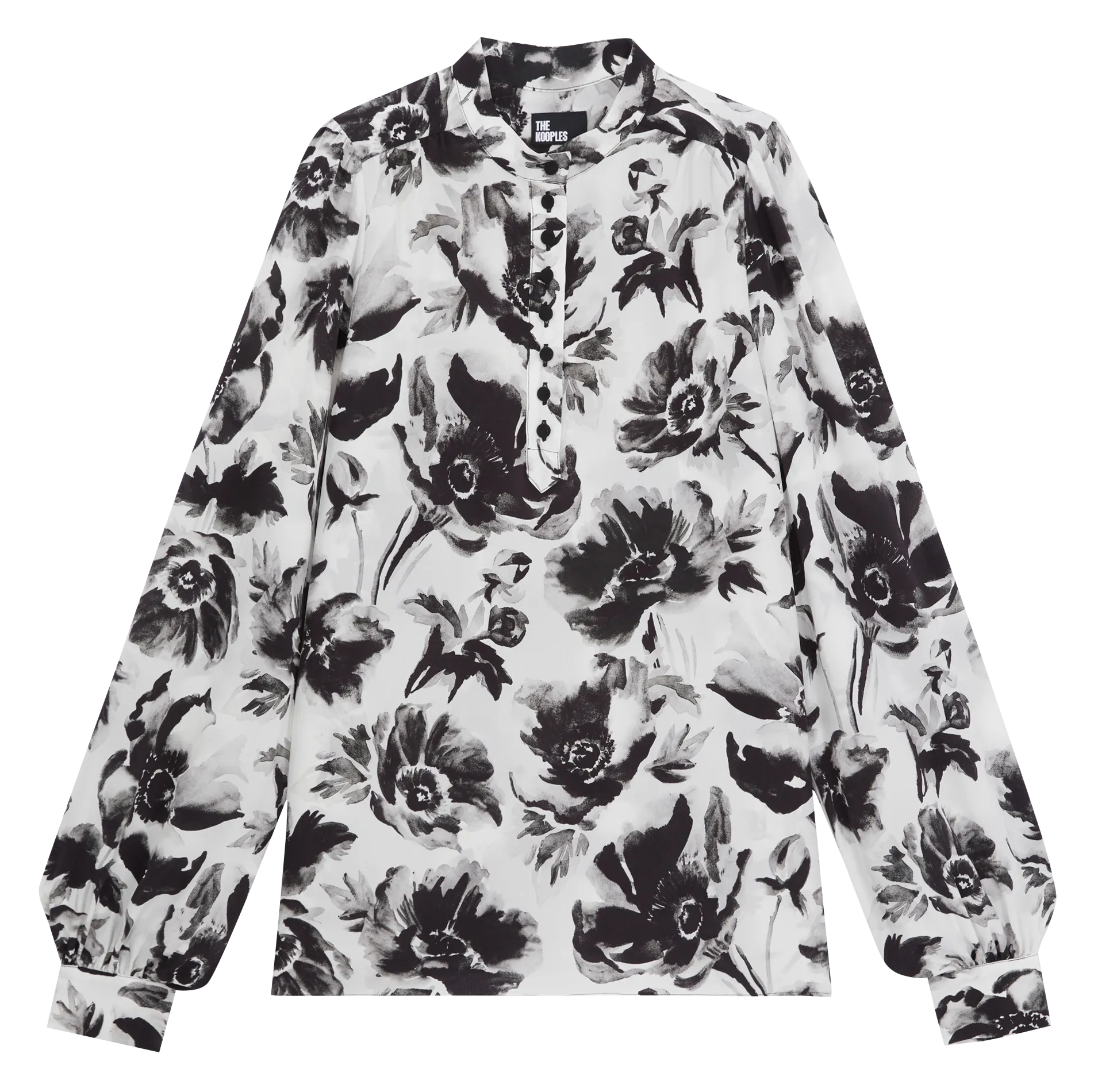 Blouse col rond en soie Noir