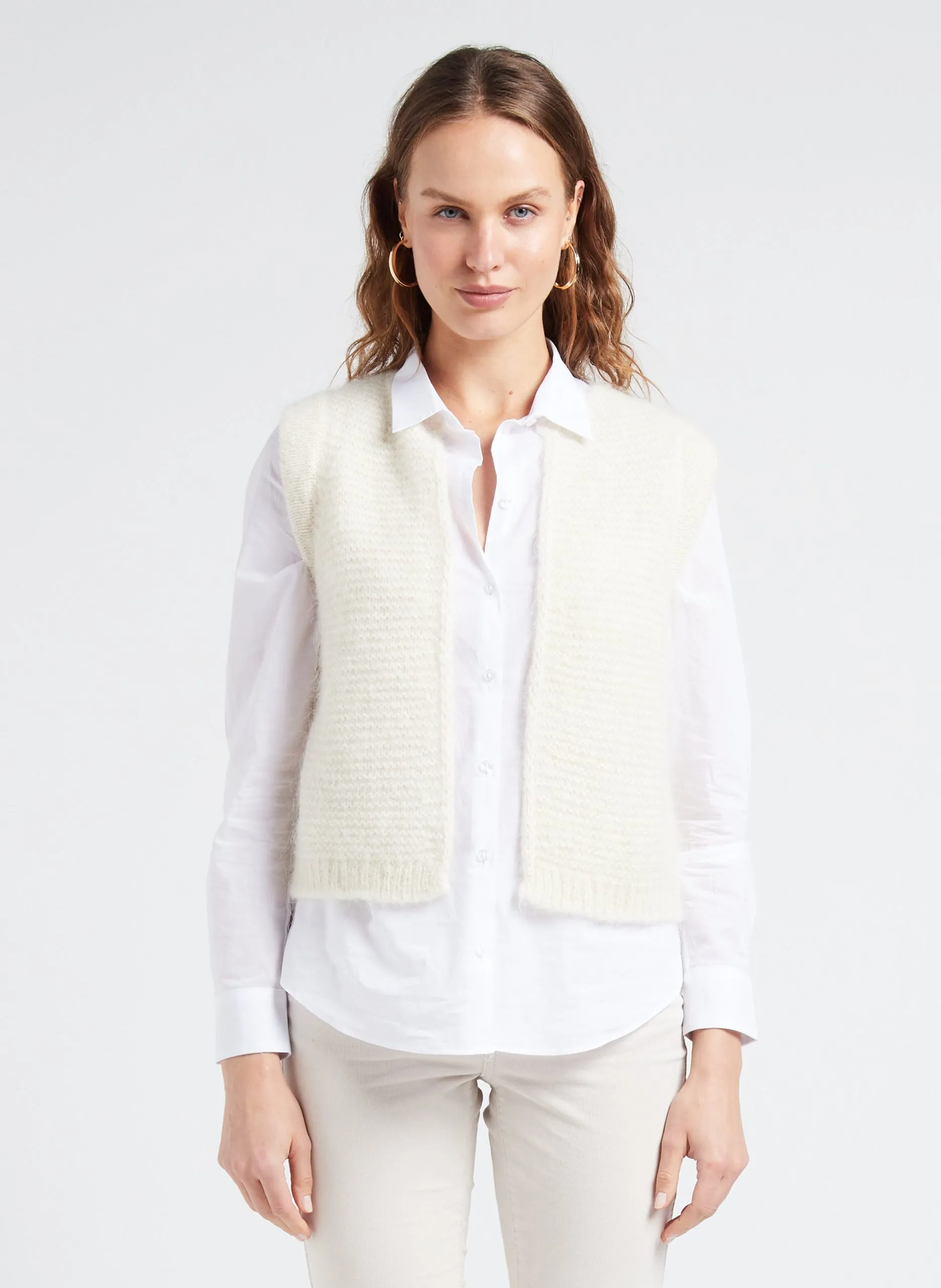 Gilet col rond droit en maille Blanc GOTANAX