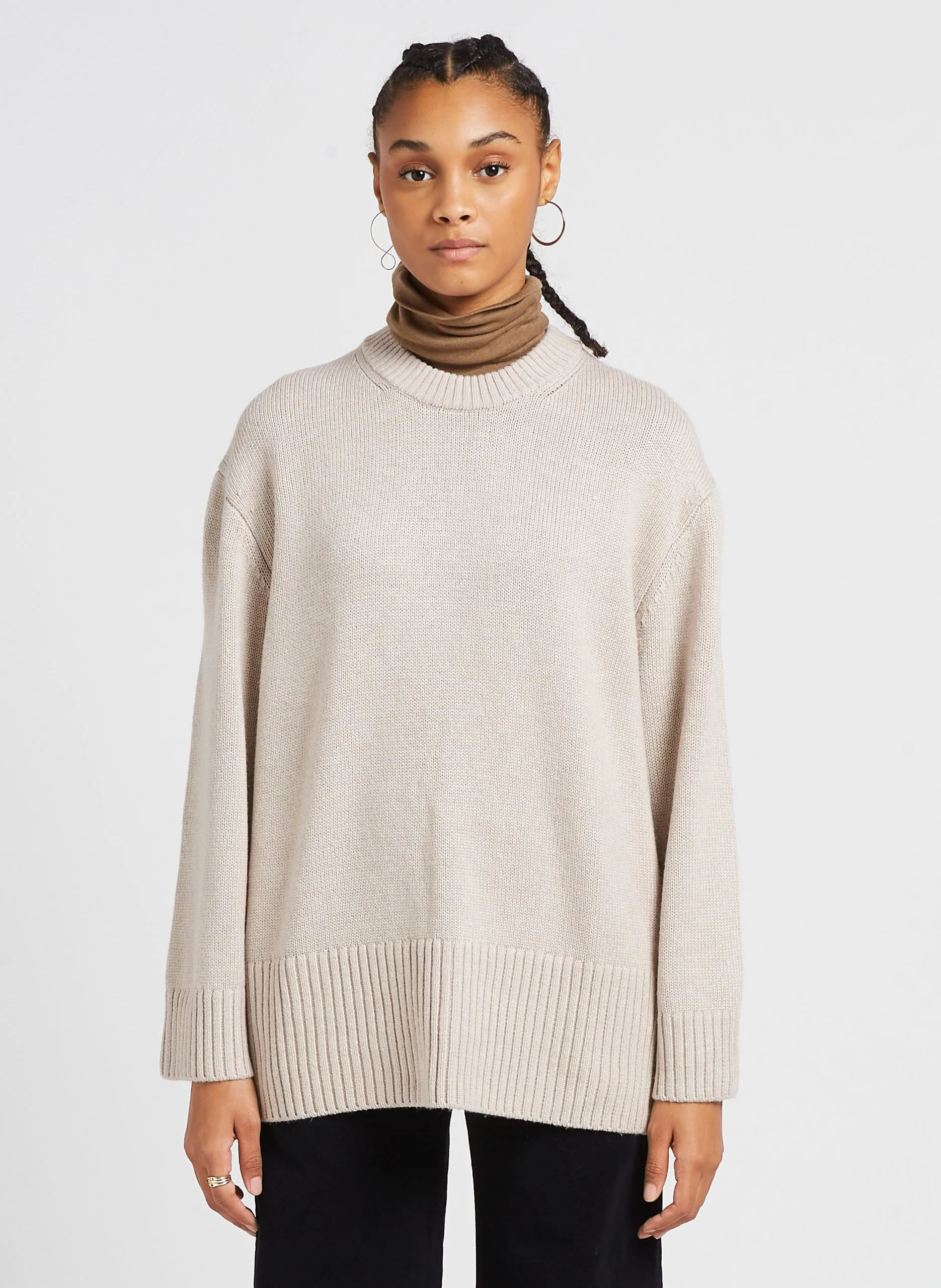 Pull col rond en laine mélangée Beige ELIETTE