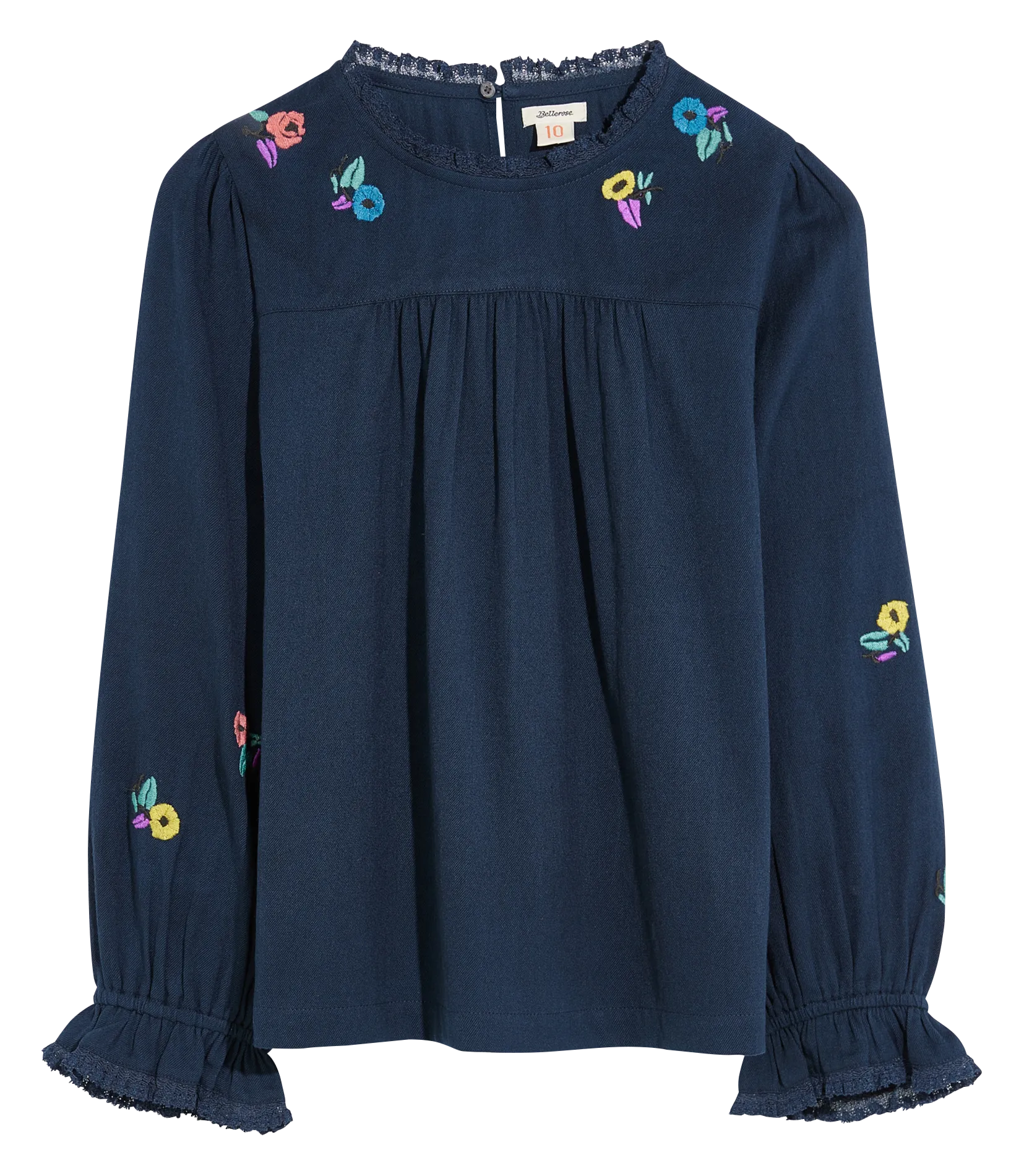 Blouse col rond en coton et laine Bleu HARA