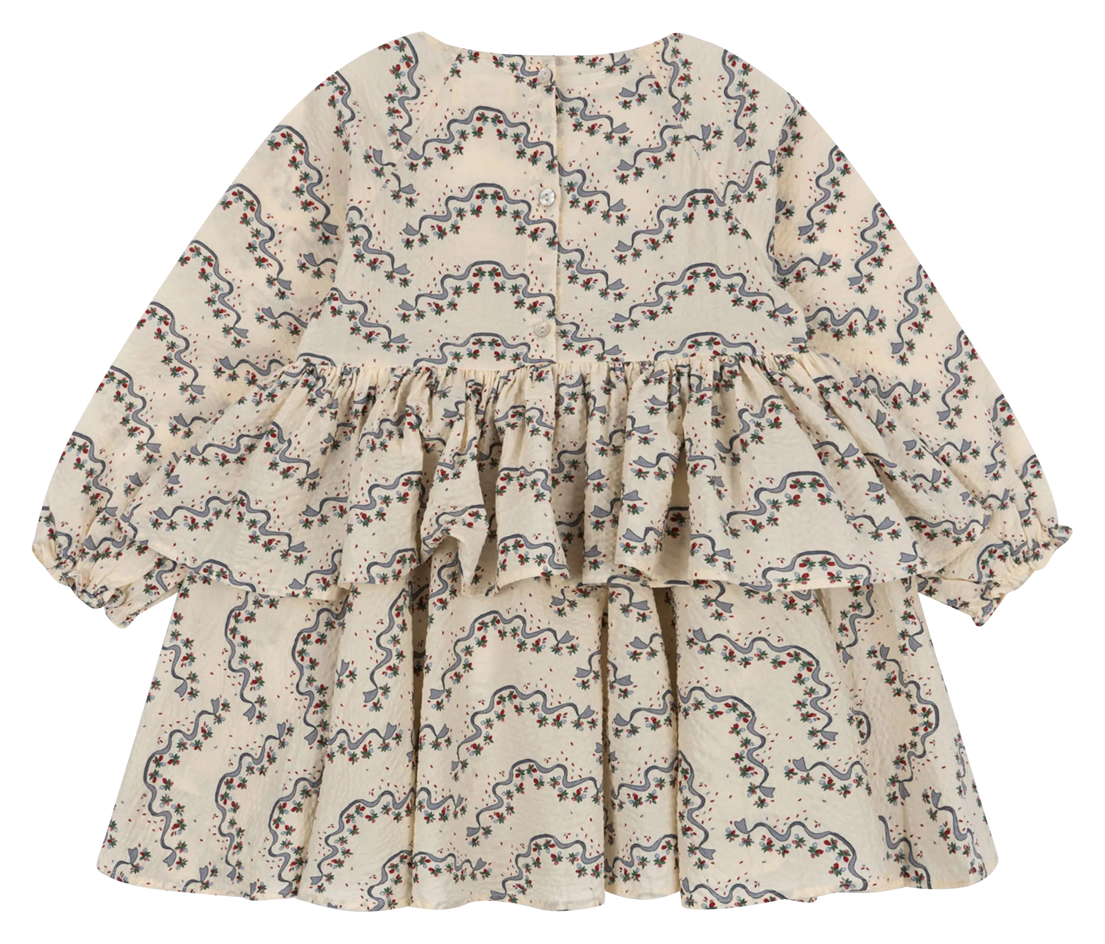 Robe courte col rond à volants en coton bio Beige