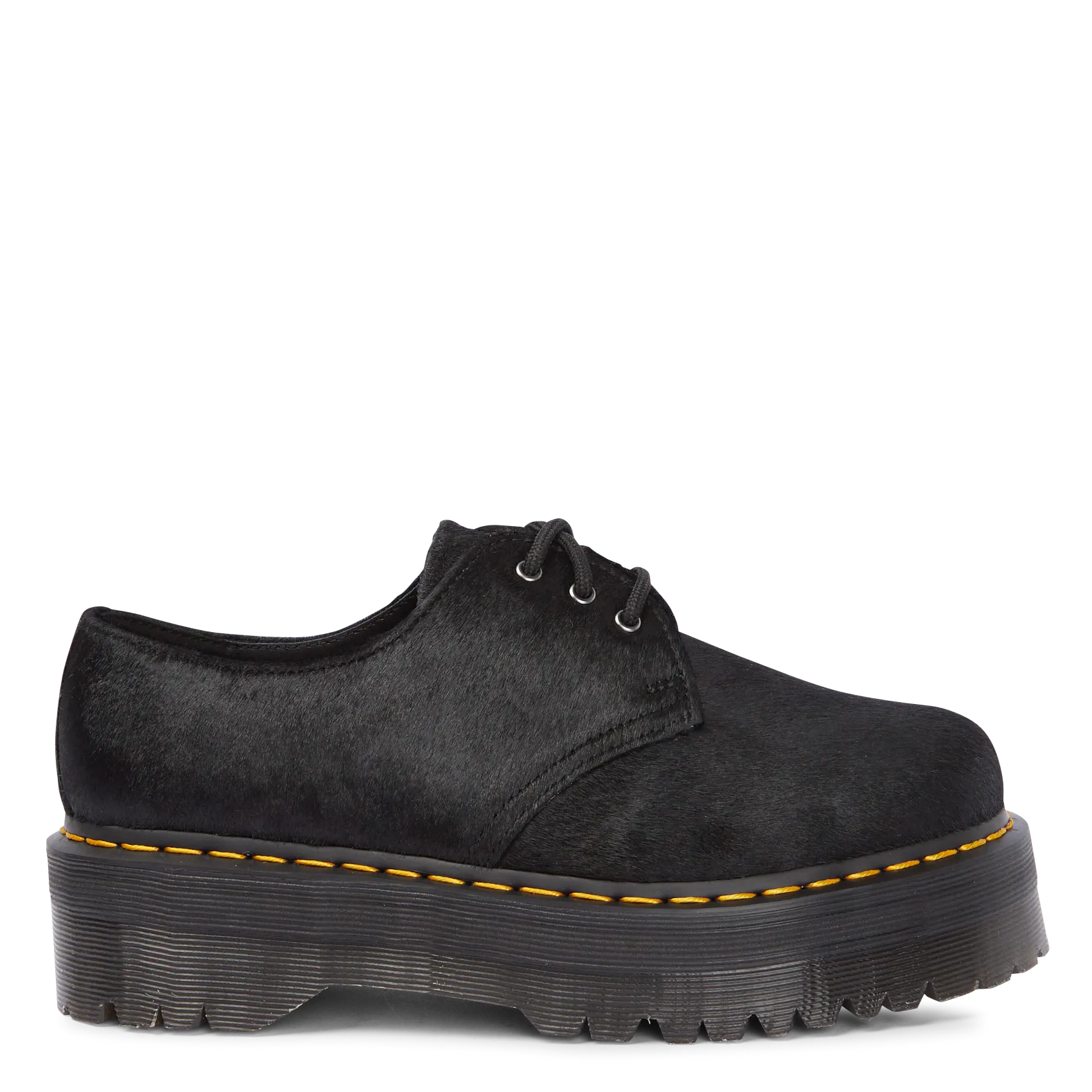 Derbies à plateforme poils longs en cuir Noir 1461 QUAD