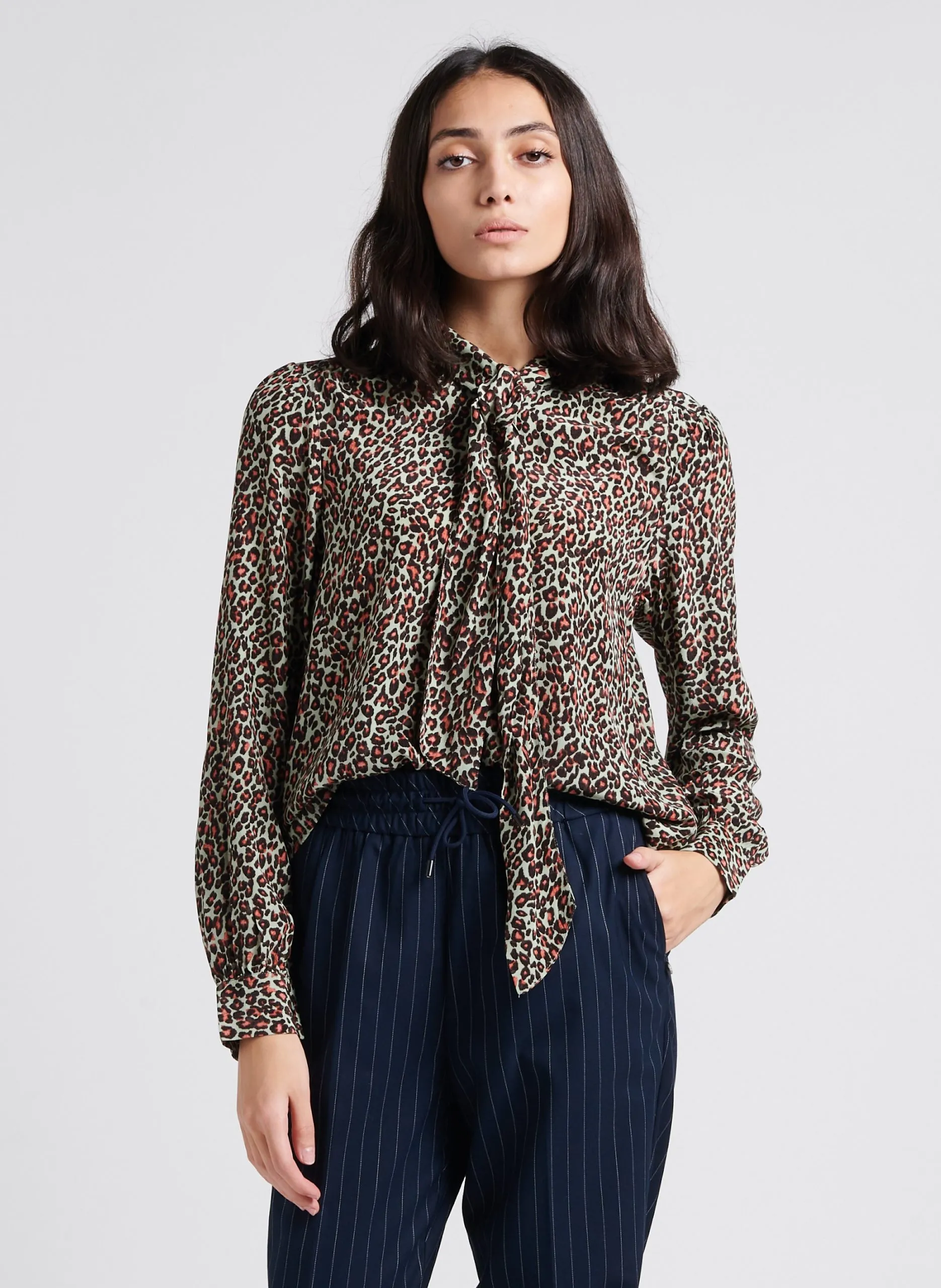 Blouse col rond imprimée Vert